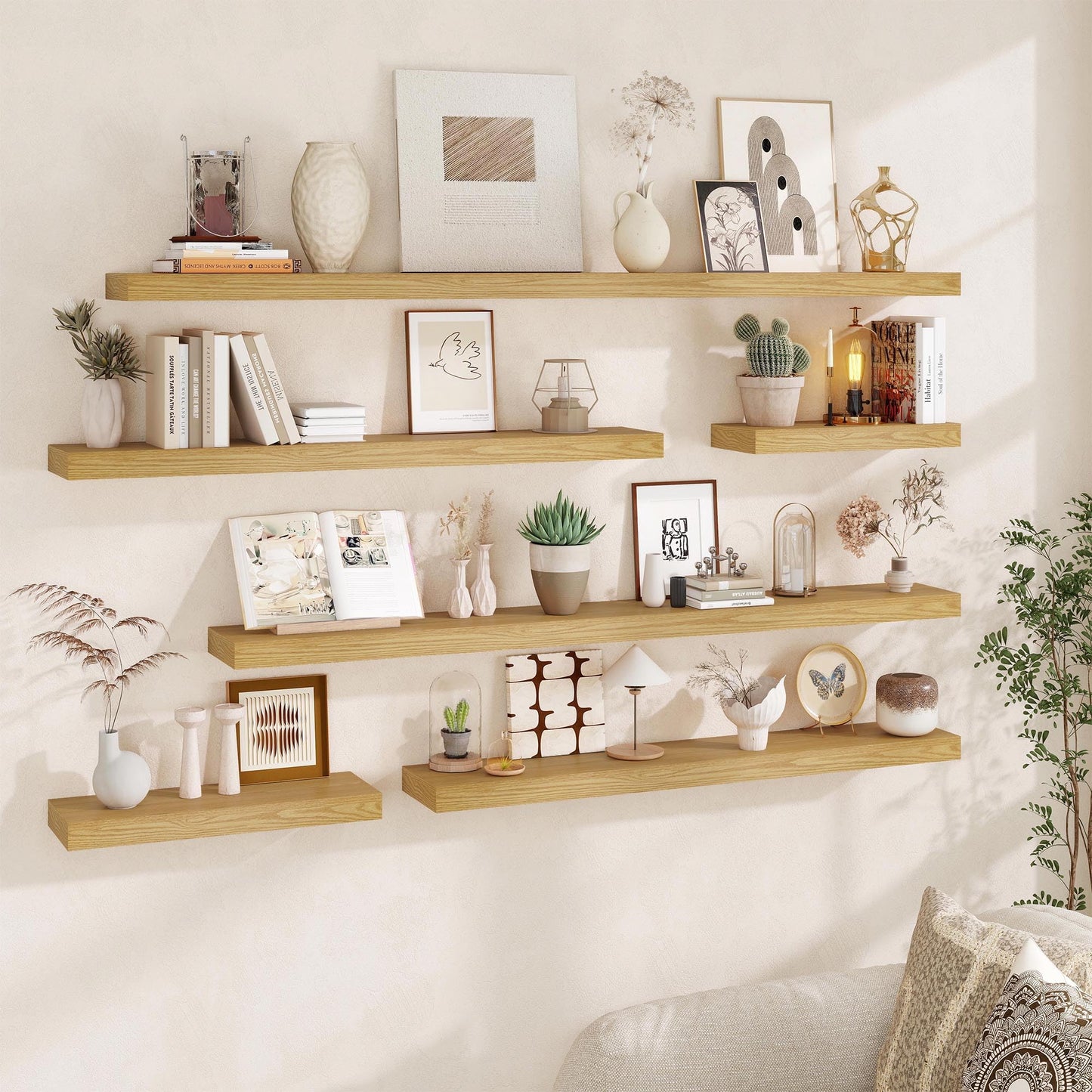 Fun Memories Floating Shelves for Wall, 36Inch Floating Shelves Set of 2, Hanging Shelf with Invisible Brackets, Bathroom Shelves for Living Room, Bedroom, Kitchen- Oak