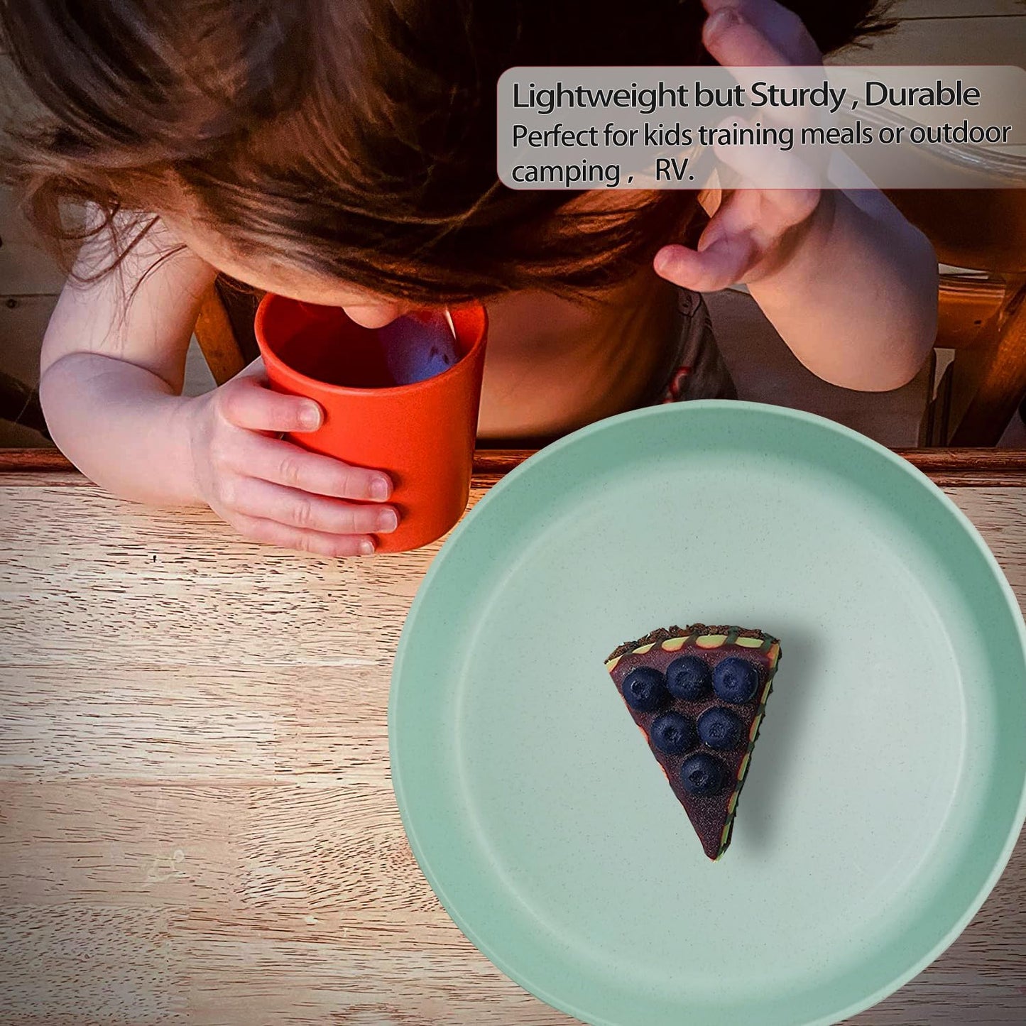 10 Inch Plastic Dinner Plates Set of 8, Wheat Straw Plates Reusable & Unbreakable, Non-Toxic Microwave Safe Plates for Camping, Daily Use, BPA-Free Dishwasher Safe Plate Set