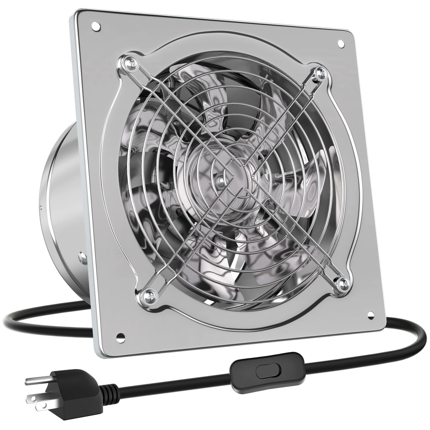 HG Power 8 Inch Kitchen Exhaust Fan, 576CFM Metal Attic Exhaust Fan, Wall Mounted Garage Ventilation Fan, Basement Extractor Fans with Backdraft Damper for Home Office Commercial Use, Silver