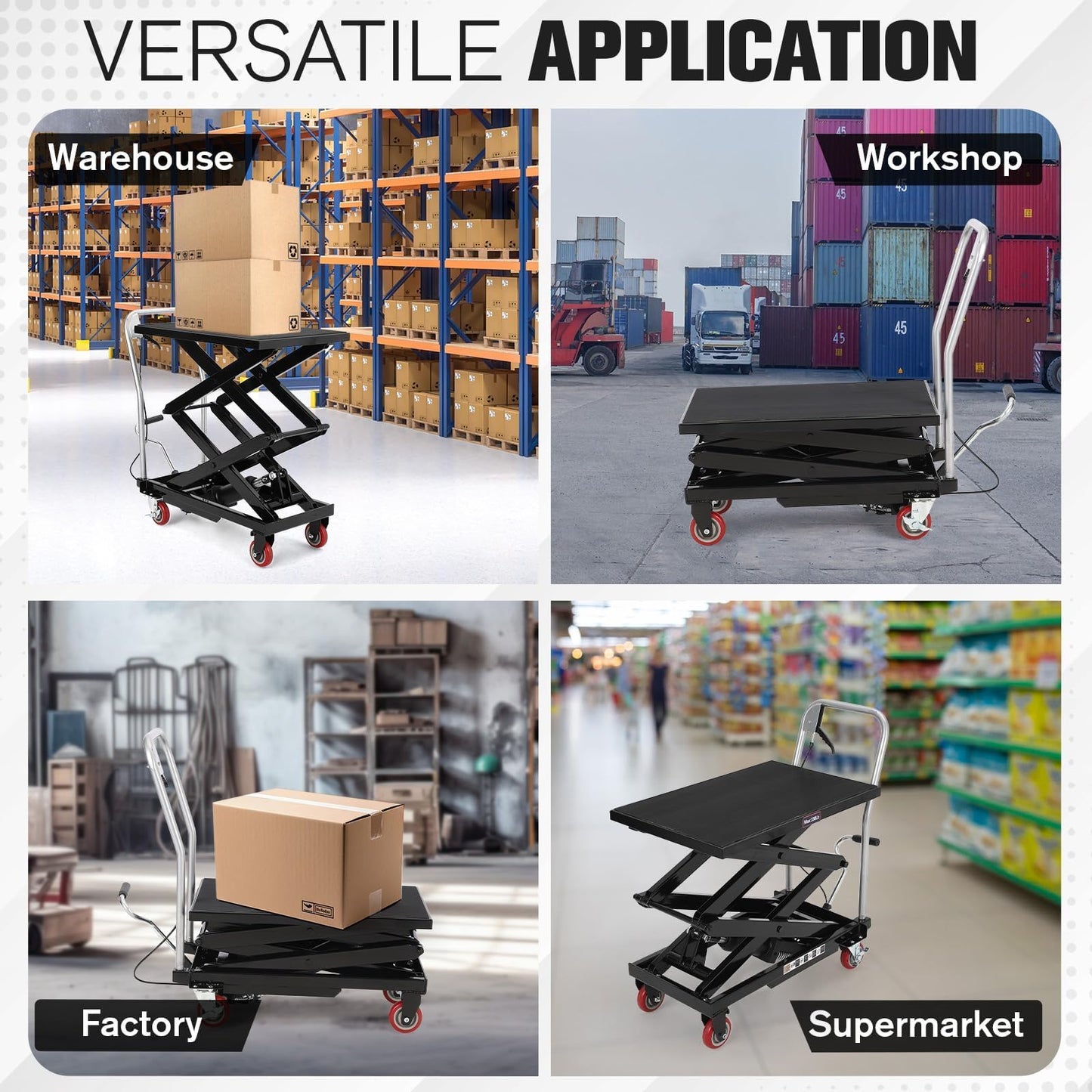 Garvee Hydraulic Lift Table Cart, 770 LBS Capacity 50 in Lifting Height, Double Scissor Lift Table with 4 Wheels and Non-Slip Pad for Material Handling and Transportation, Black
