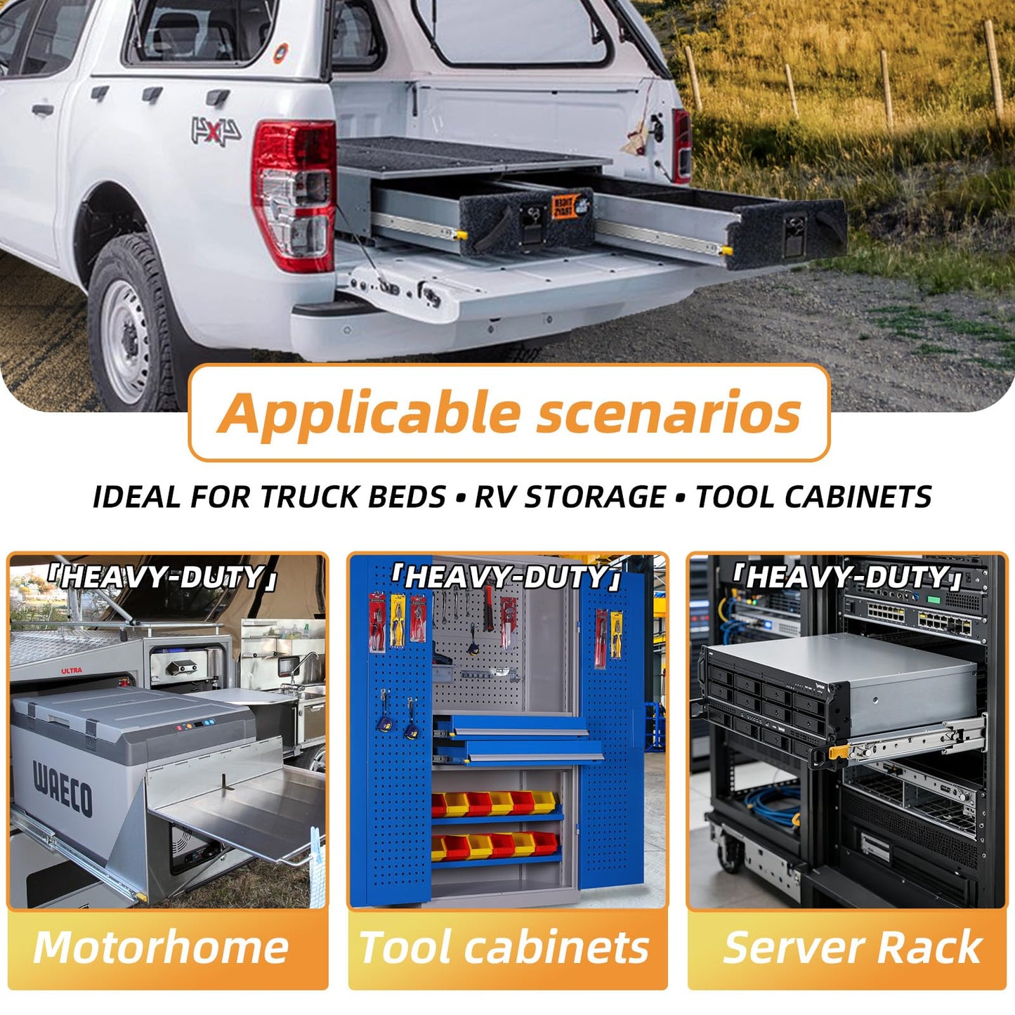 VAGUDE with Lock Heavy Duty Drawer Slides 12 14 16 18 20 22 24 26 28 30 32 34 36 40 44 48 52 56 60 Inch 500 Lbs Side Mount Full Extension Ball Bearing Rails Rail Tool Box Runner-W:76mm, 12 Inch