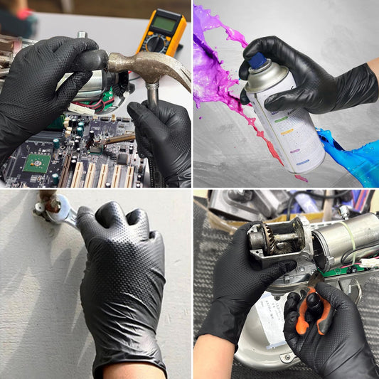 TitanFlex Heavy Duty Black Industrial Nitrile Gloves, 8-mil, Large, Box of 100, Latex Free, Raised Diamond Texture, Powder Free, Food Safe, Rubber Gloves, Mechanic Gloves