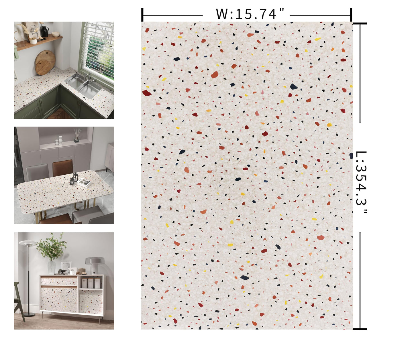 Multicolored Terrazzo Contact Paper 15.74"x354.3" Boho Contact Paper Marble Countertop Peel and Stick Granite Wallpaper for Kitchen Counter Bathroom Bedroom Table Sticker Cover Dinning Room Wallpaper