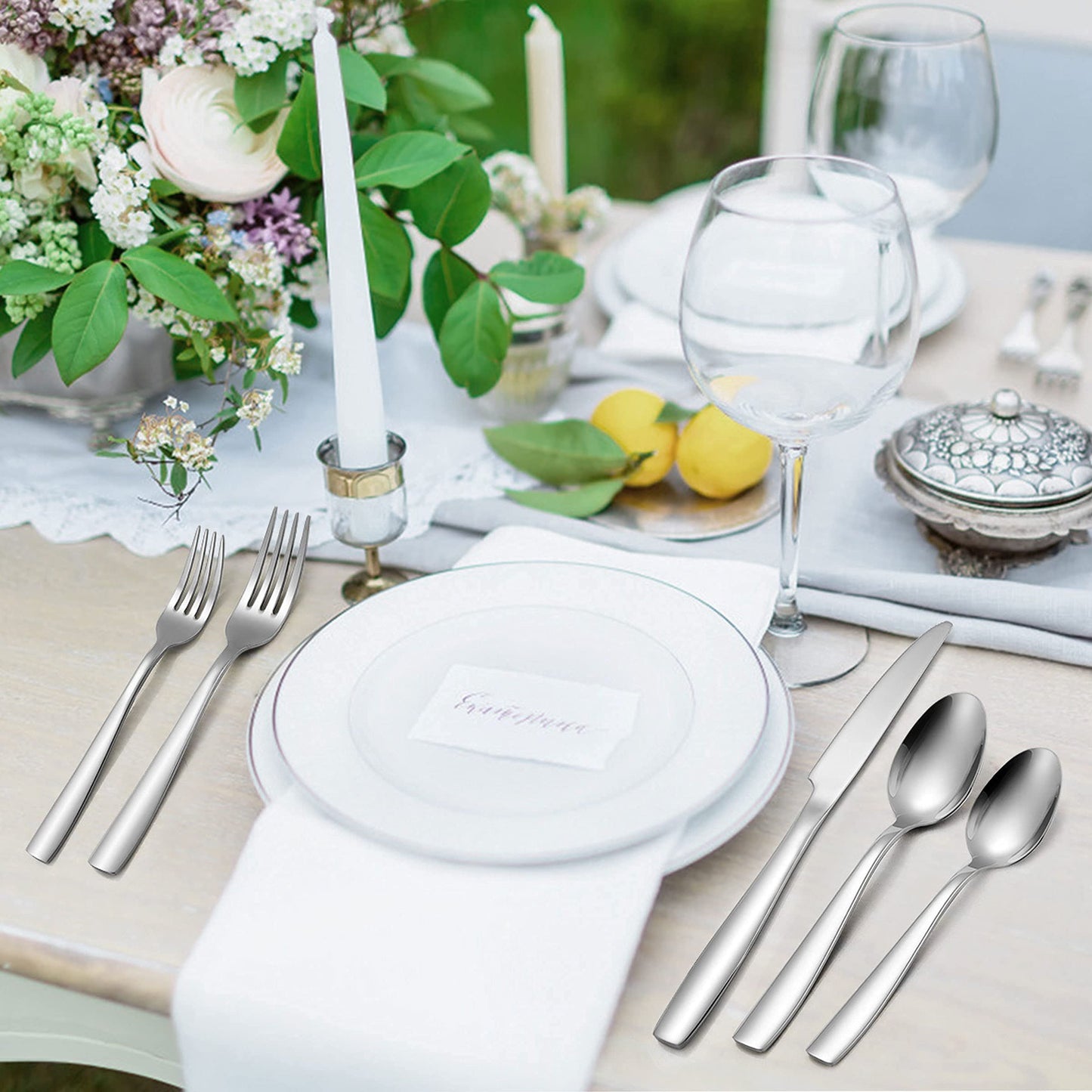 Herogo 18/10 Stainless Steel Silverware Set, 30-Piece Fancy Flatware Cutlery Set for 6, Modern Eating Utensils Tableware for Home Restaurant Wedding, Mirror Polished, Dishwasher Safe
