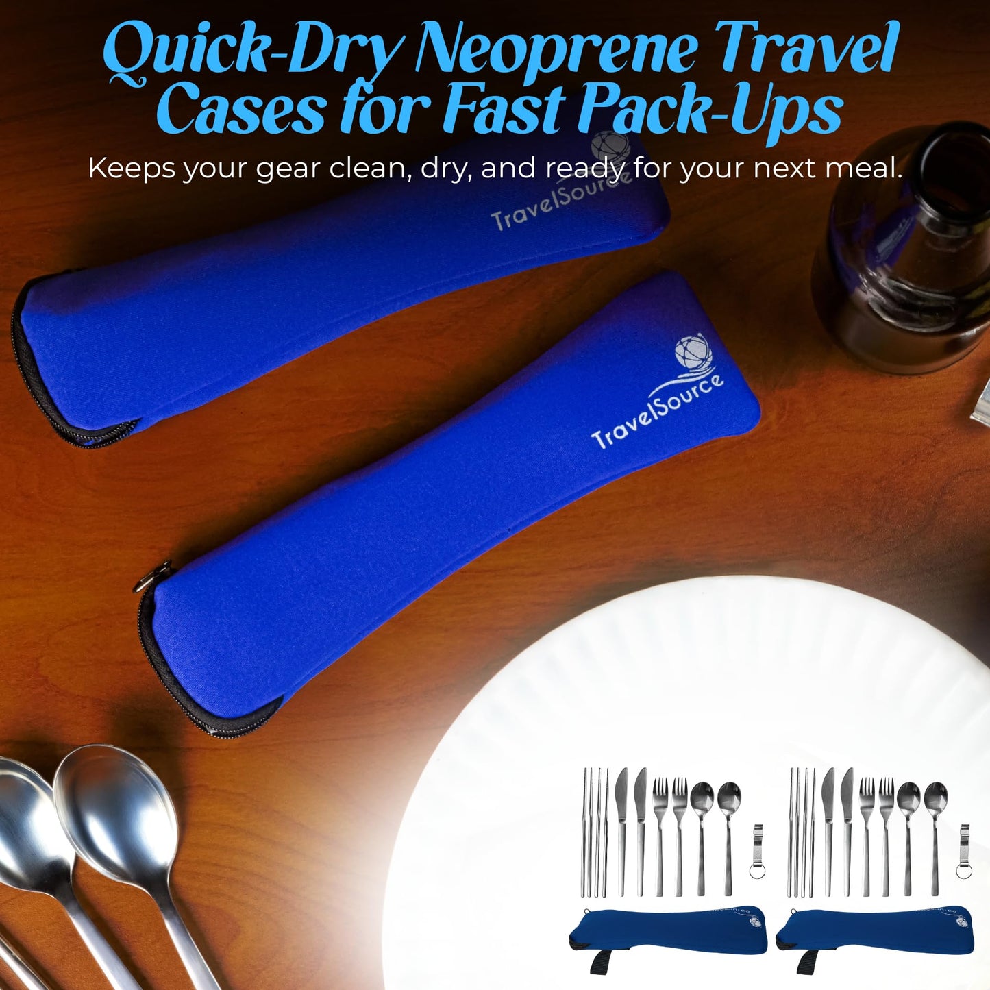 Camping Travel Utensils with Case - 4-Person (2 Pouches) Fork, Spoon, Knife Silverware Set - Reusable Portable Hiking Camping Lunch Cutlery - Family Mess Kit - Stainless Steel