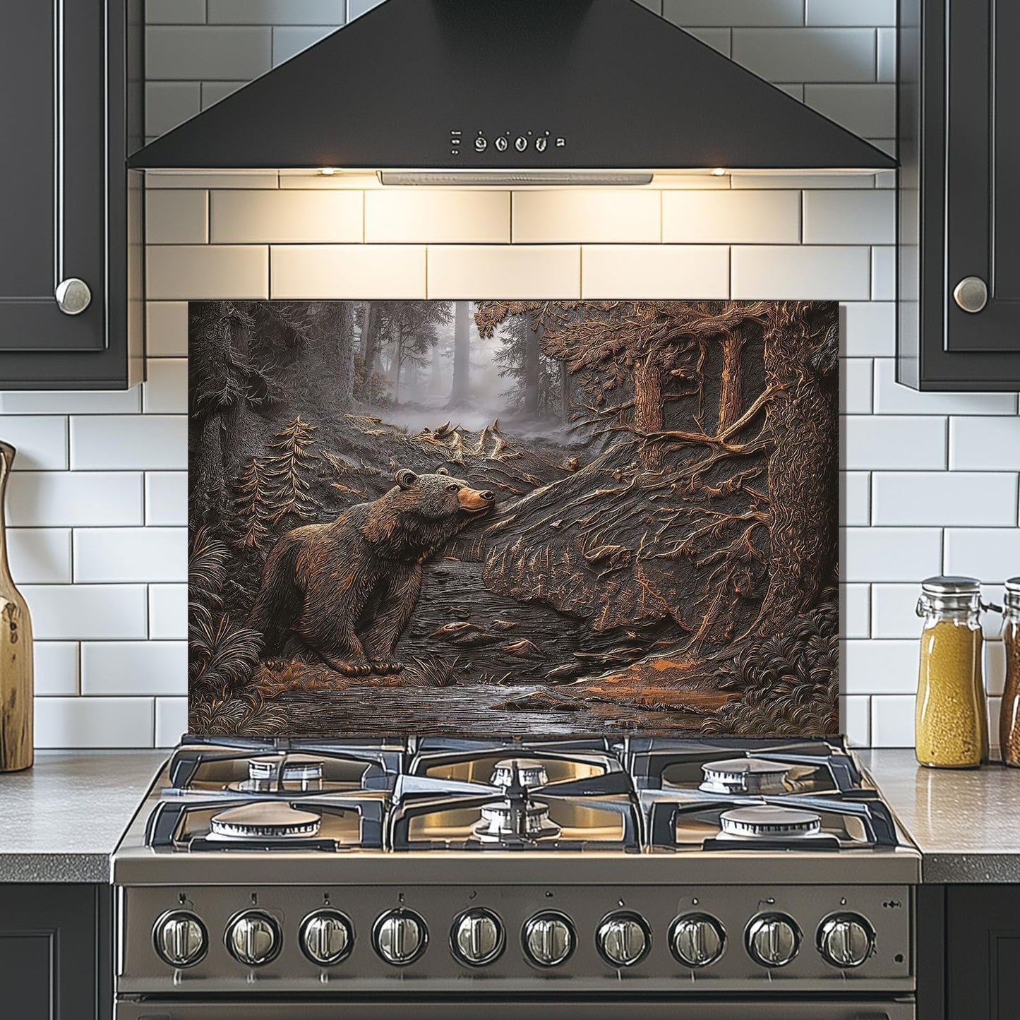Evgosm Brown bear Tempered Glass Kitchen Backsplash, Easy-to-Clean Kitchen Sink Cover with Splash Shield, Home Kitchen Decor (30 inches x 20 inches).