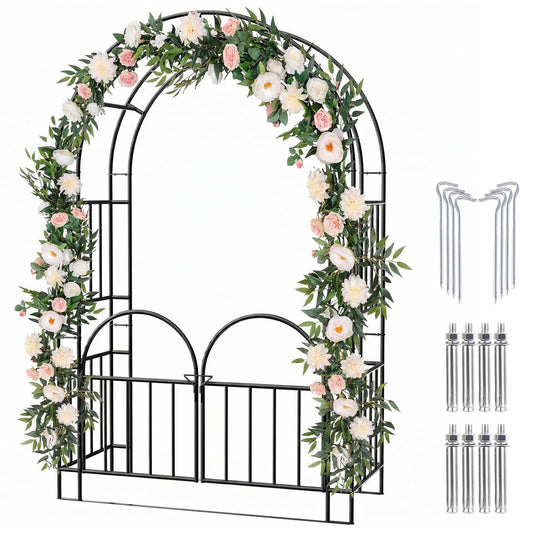 Kinchoix 7FT Garden Arch Arbor Heavy Duty Metal Arbour Archway Garden Arch Trellis for Climbing Plants Outdoor