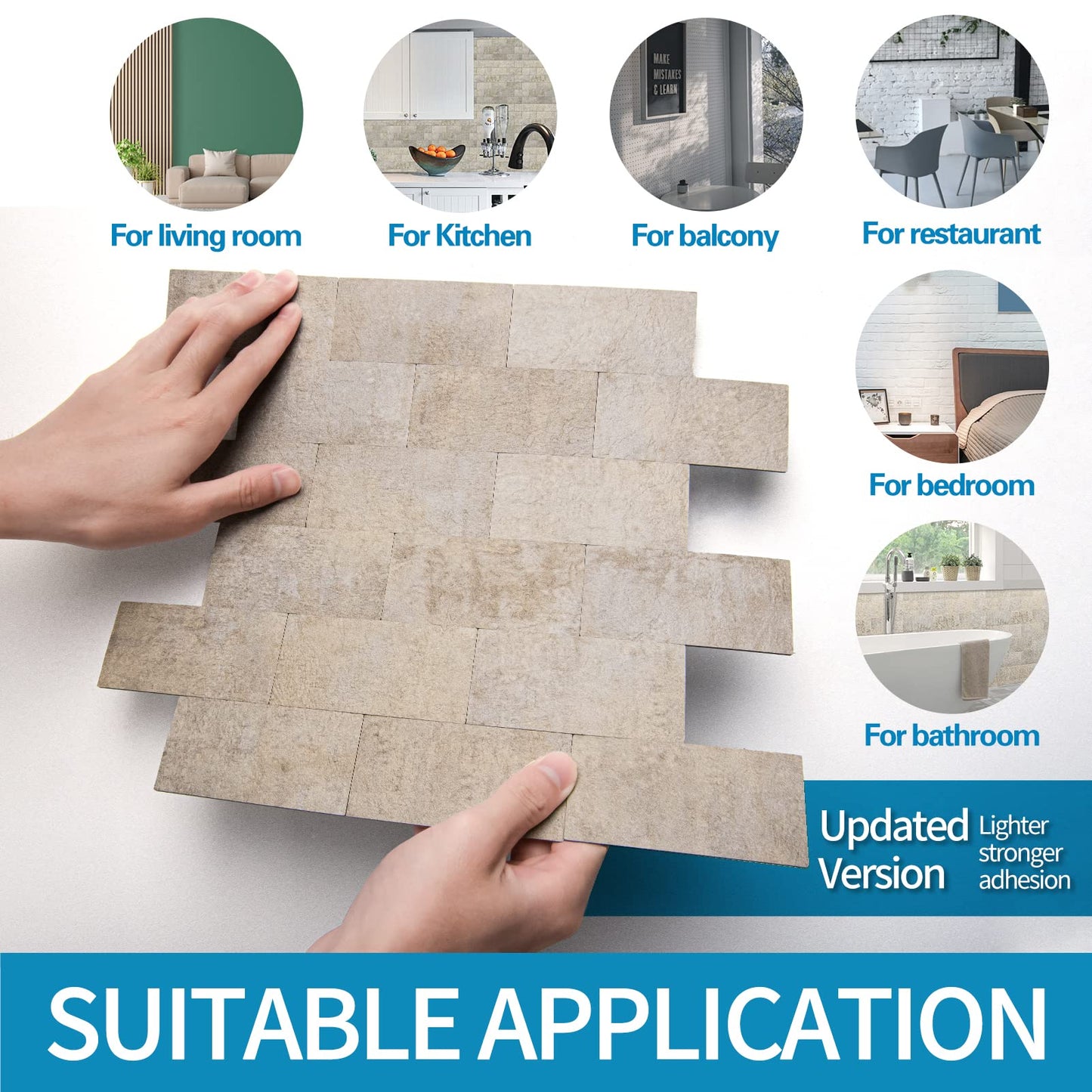 Art3d 10-Pack Peel and Stick Wall Tile for Backsplash, Stick on Stone Tile for Kitchen Bathroom Fireplace Vanitity in Stone Beige