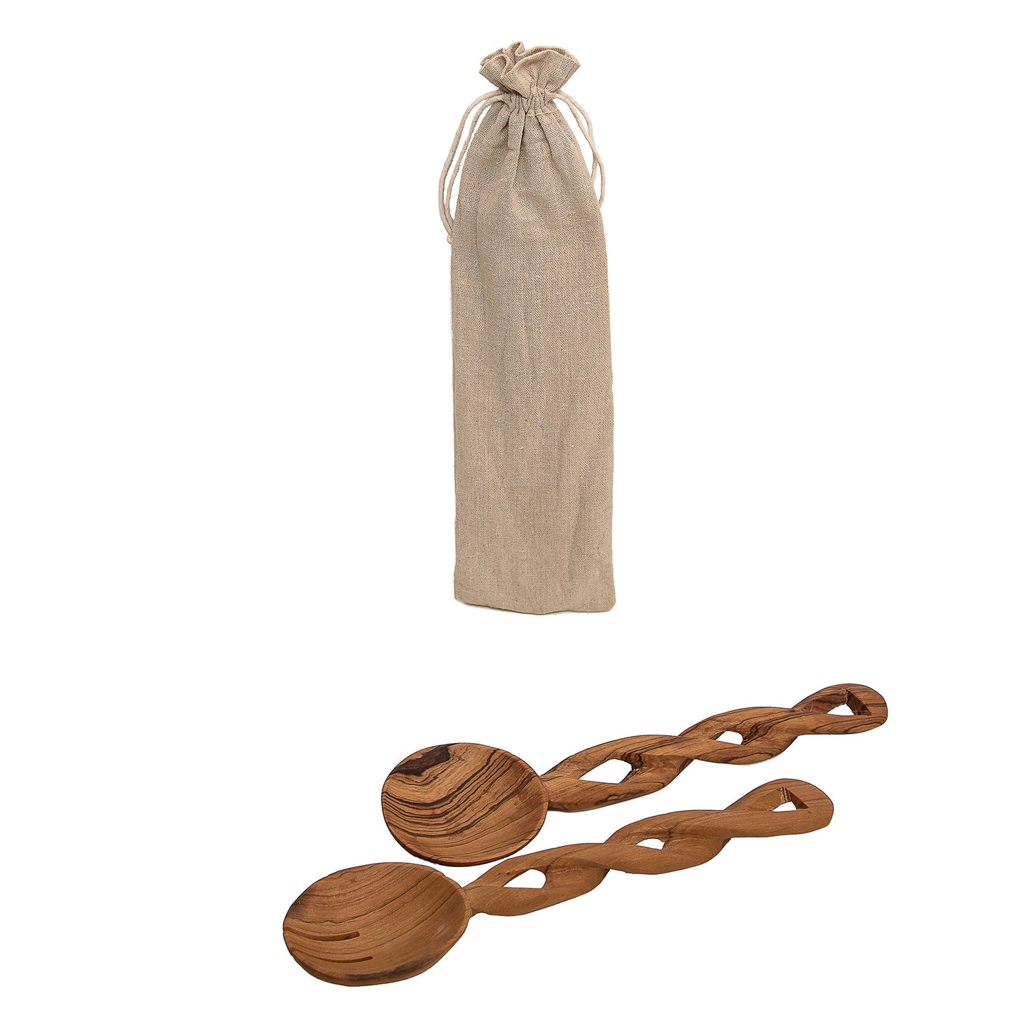 Handmade Large Olive Wood Salad Server Set – 2 Piece Wooden Fair Trade Twisted Salad Servers in an Eco-friendly Gift Bag - Uniquely Designed & Skilfully Crafted in Kenya by African Inspired Design