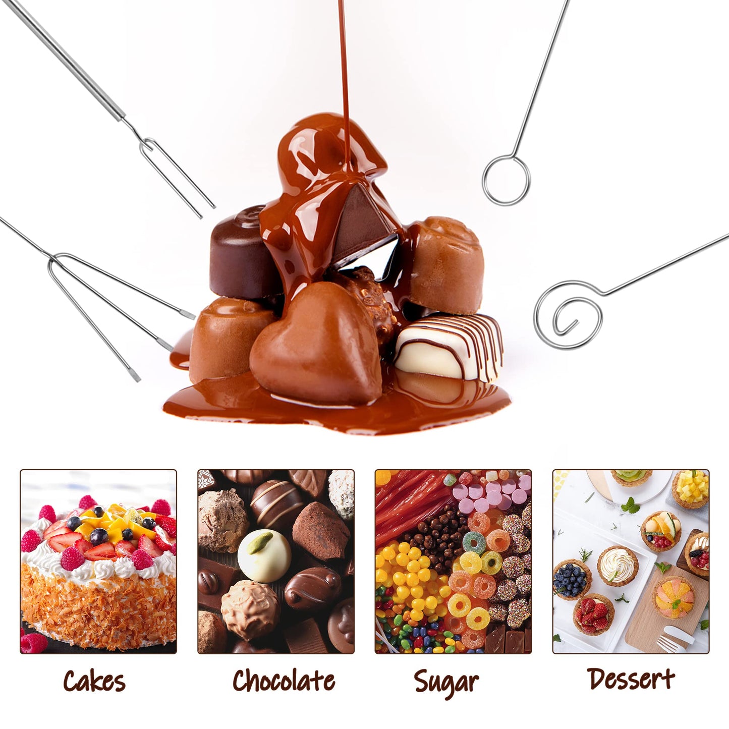 Elesunory 7 Pieces Candy Dipping Tools Chocolate Dipping Fork Spoons Set, Stainless Steel Candy Making Supplies for Decorative Plates, Including 1 pcs Slotted Spoon and 6 pcs Fondue Forks