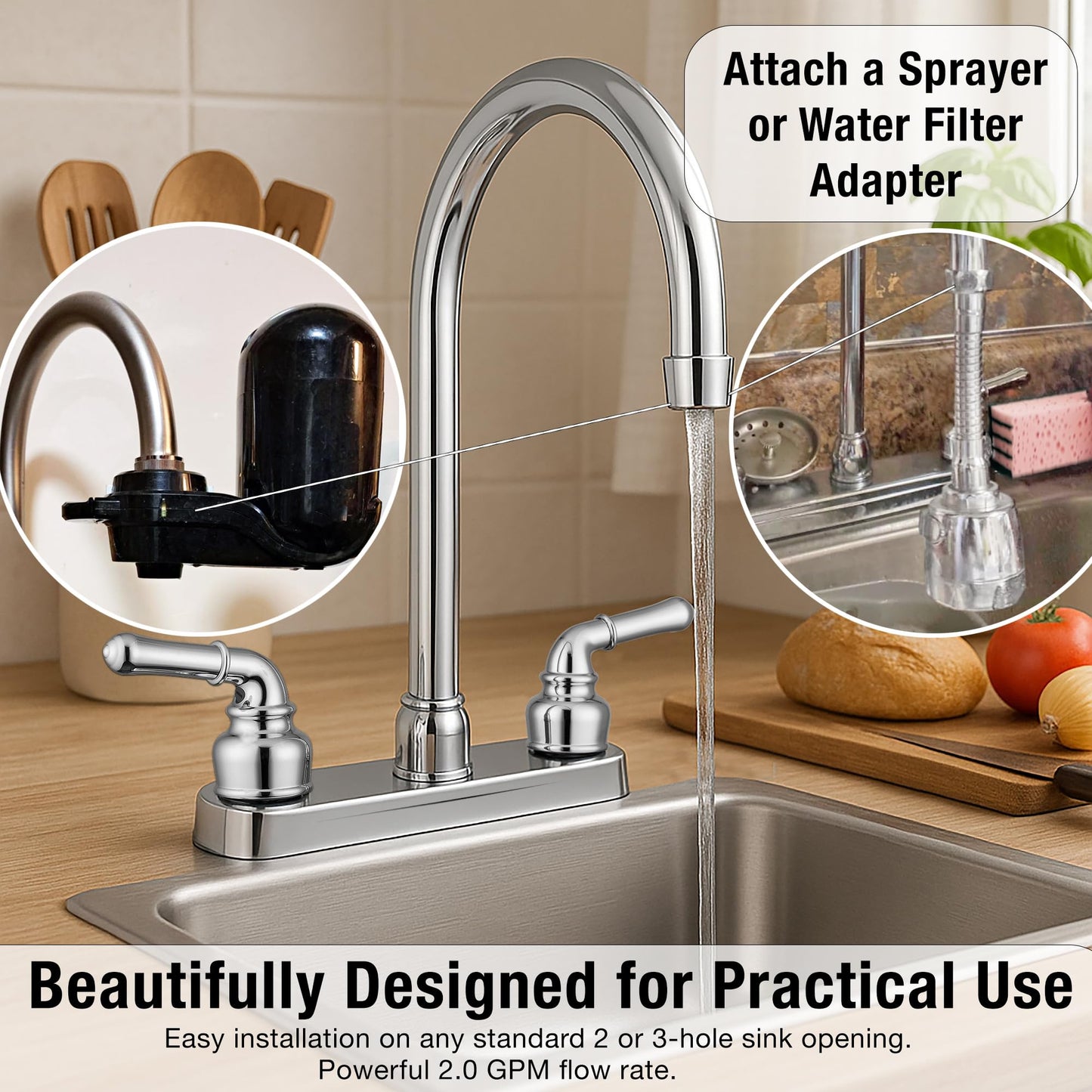 Pacific Bay Lynden Modern High Arc Kitchen Sink Faucet - Metallic Plating Over ABS Plastic - (Polished Chrome)
