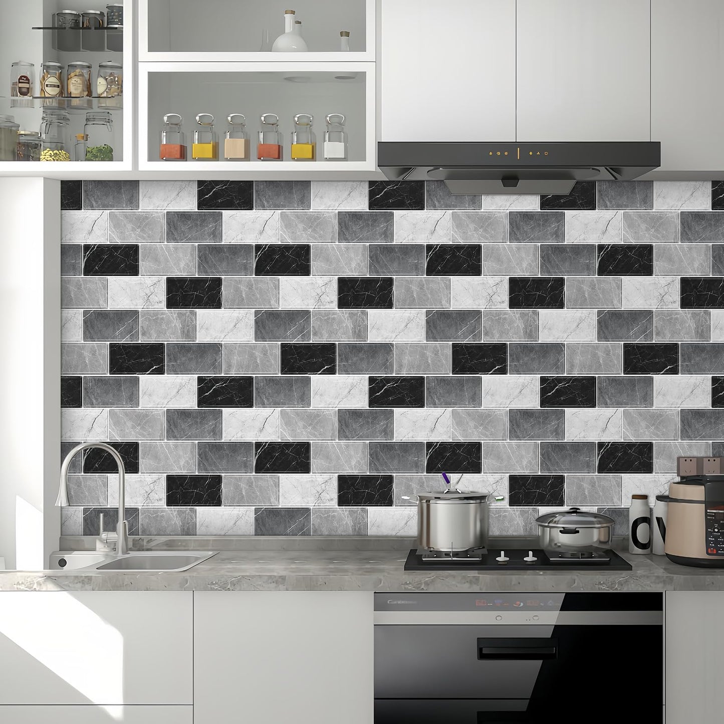 BSABSAQAA 10 Sheets Peel and Stick Backsplash for Kitchen 12"X12" Renter Friendly Backsplash Back Splash Adhesive Subway Wall Tile Flat Vinyl Sticker for Bathroom Grey Marble (Not 3D Tile)