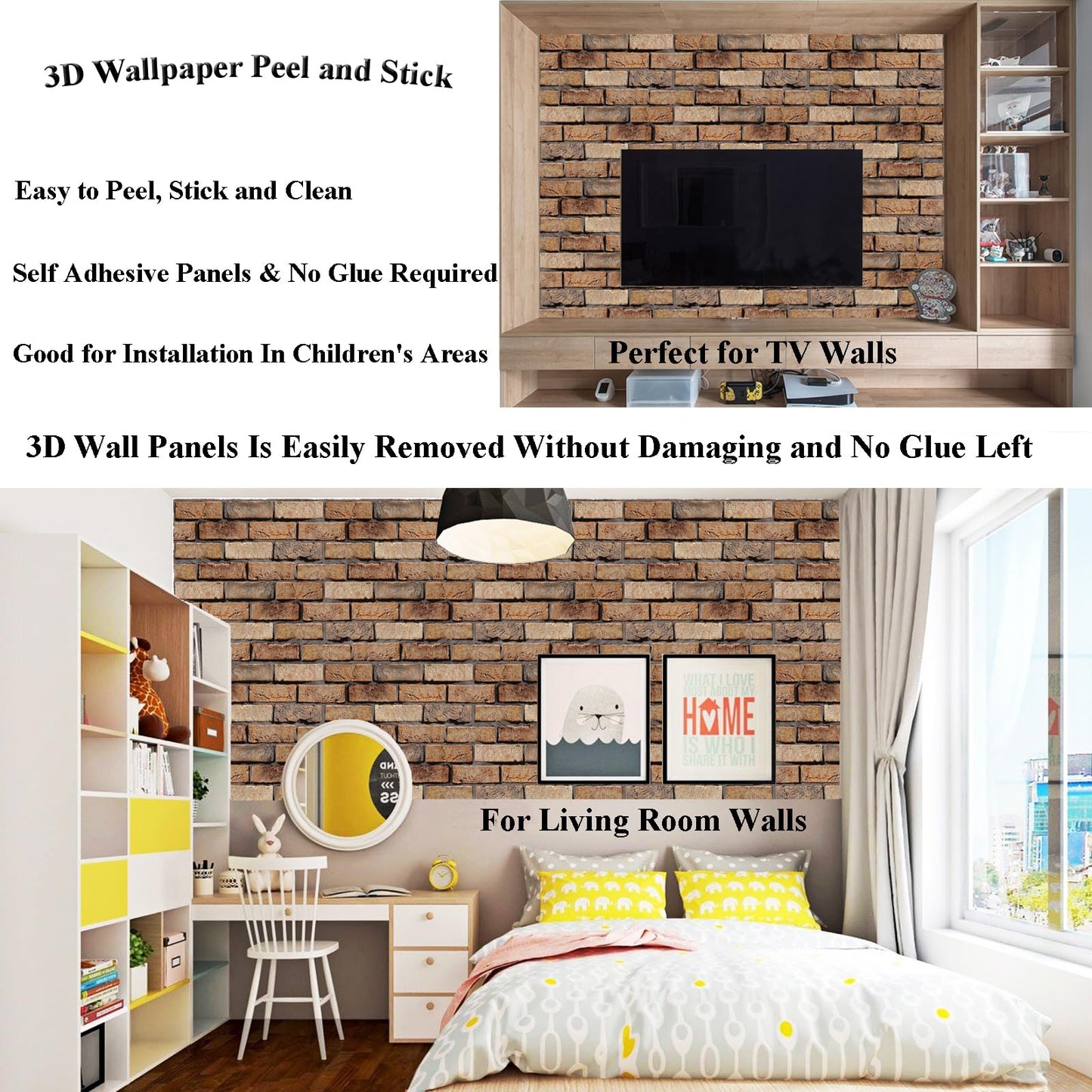 Veczom 3D Wall Panels Peel and Stick - 10 Pack Brick Textured PVC Panels, Waterproof Self-Adhesive Wall Tiles for Accent Walls, Kitchen, Bathroom, Bedroom & Office Decor