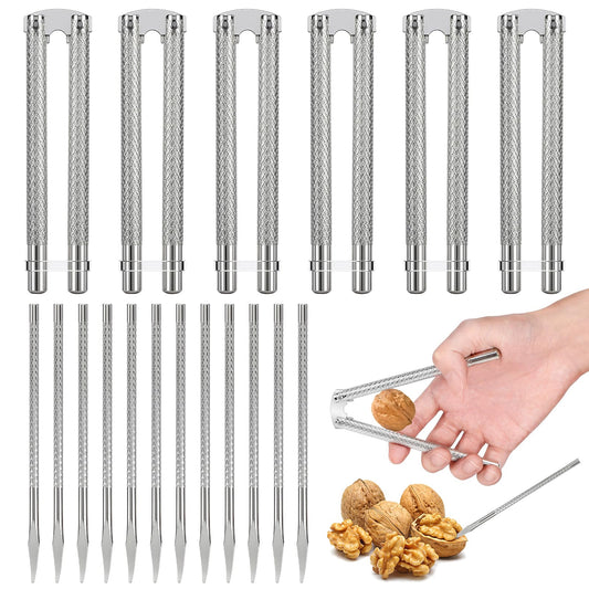6pcs Nut Crackers for All Nuts and 12pcs Picks Set, Nut Cracker Tool for Walnuts and Crab Legs, Stainless Steel Nutcracker (Silver)