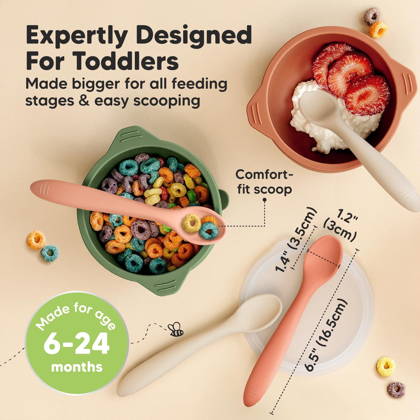 KeaBabies Silicone Baby Spoons, Self Feeding 6-12 months - 6-Pack Baby Weaning Eating Utensils, Toddler First Food Training Spoon, Infant, Kids Feeding Supplies Essential Set,Dishwasher-safe (Roseate)