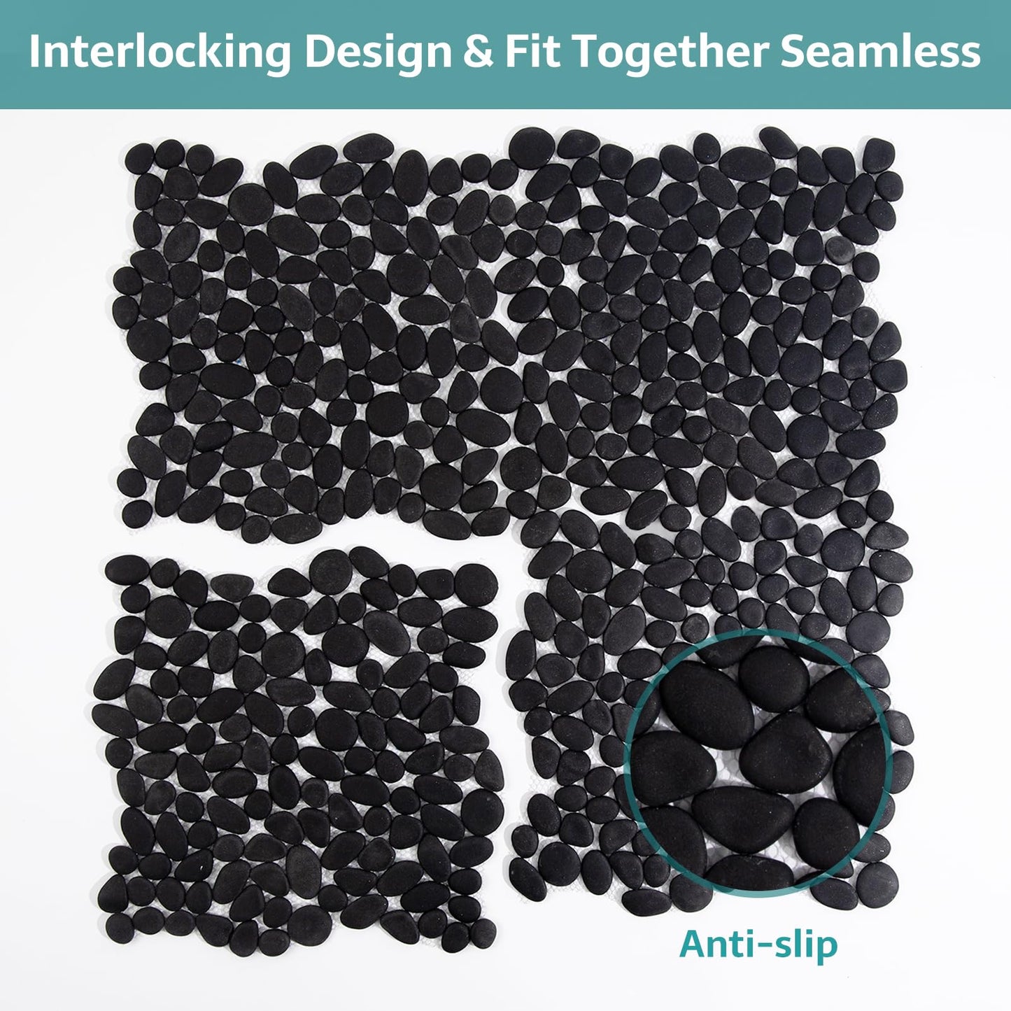Soulscrafts Pebble Tile for Shower Floor, Black Pebble Mosaic Backsplash, Bathroom Shower Floor Kitchen Backsplash Tiles Pack of 5 Sheets