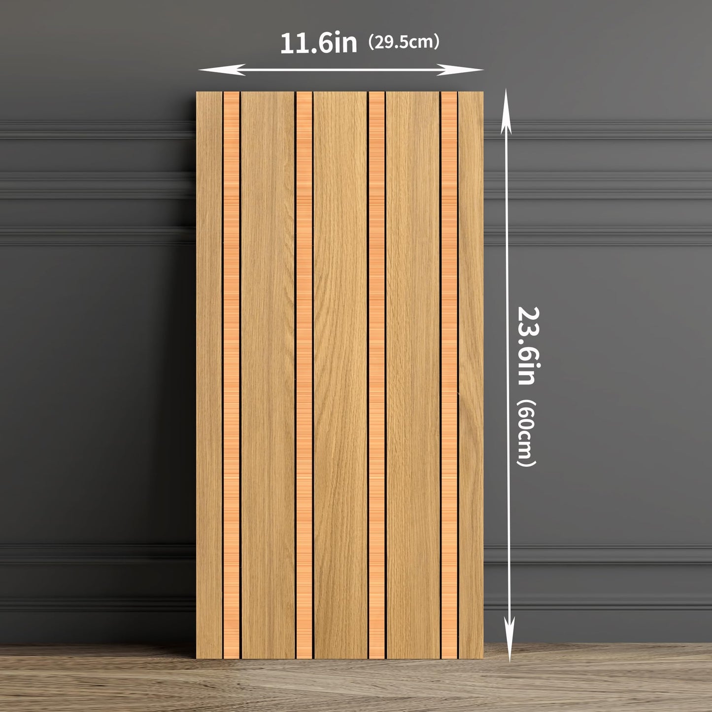 Haimin 3D Wall Panels Wood Grain Slat, 10Pcs 23.6"x11.6" Peel and Stick Self-Adhesive Textured Paneling, Easy DIY Light Luxury Decor for Bedroom Living Room Home (Light Oak with Gold)