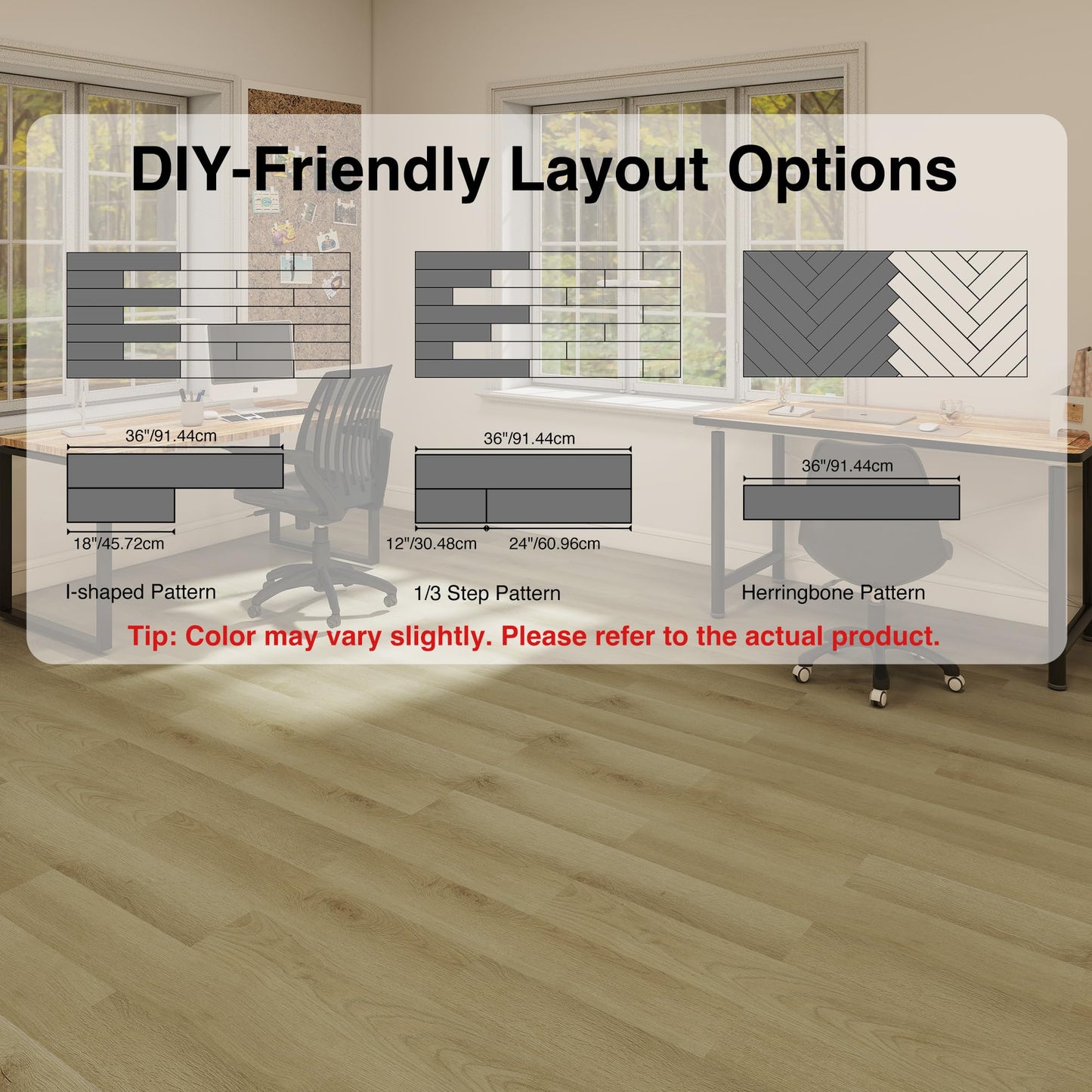 MULGREAT Peel and Stick Floor Tile, 54 Sq.Ft 36 Pieces 36"x6" Long Vinyl Flooring, 1.5mm Thick Waterproof Renter Friendly Self Adhesive Vinyl Plank Flooring for Bedroom RV Kitchen (Beige Oak)