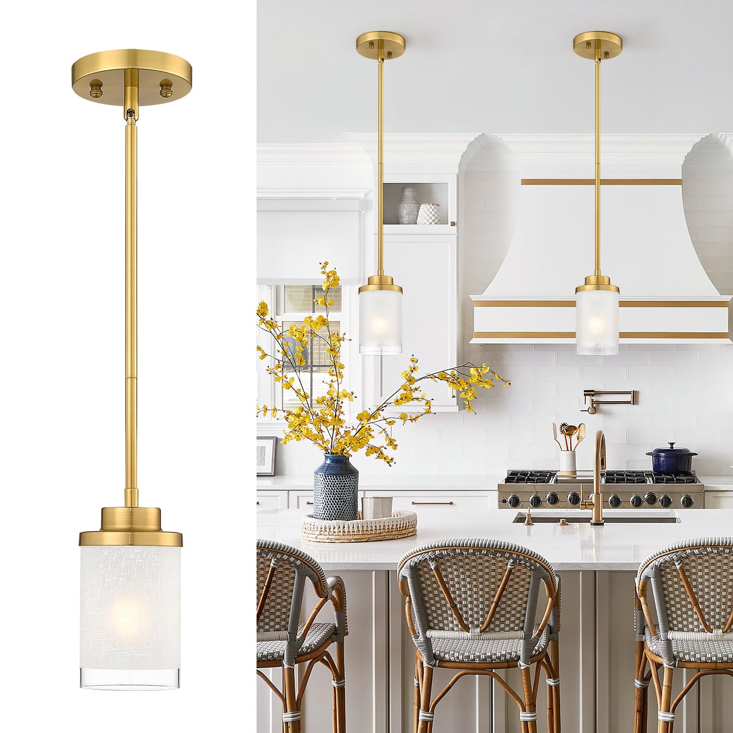 TENGXIN Modern Pendant Light for Kitchen Island, Brushed Gold Hanging Ceiling Light Fixture,Farmhouse Pendant Lighting for Dining Room Bedroom Bar Office,TXPLBG01