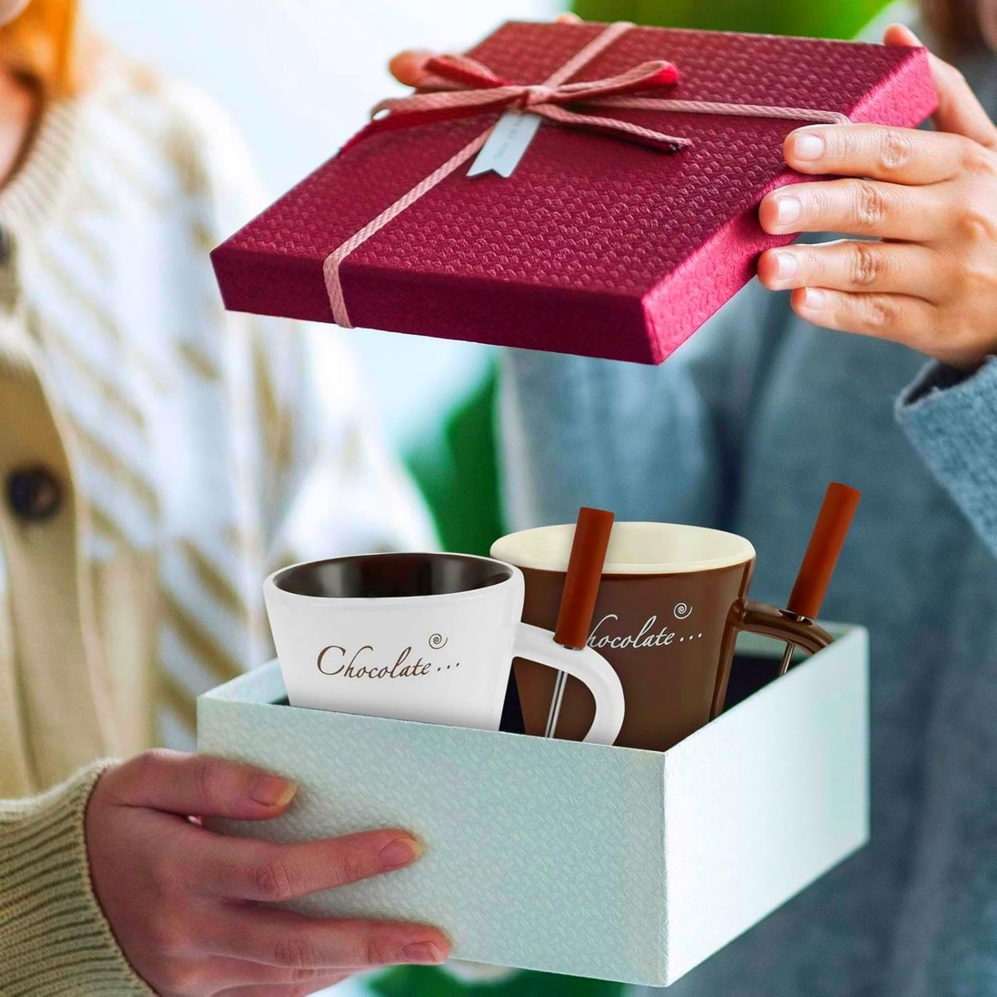 CREHNIL Chocolate Melting Mug Cheese Candy Mini Fondue Pot With Forks (Brown)