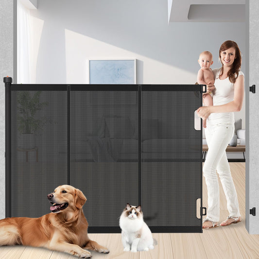 Extra Tall Retractable Baby Gates: 51" Tall Pet Gate, Extend up to 120" Wide, Mesh Baby Gate with Support Rods Jump-Proof Design for Cats & Large Dogs High Dog Indoor Outdoor, Black