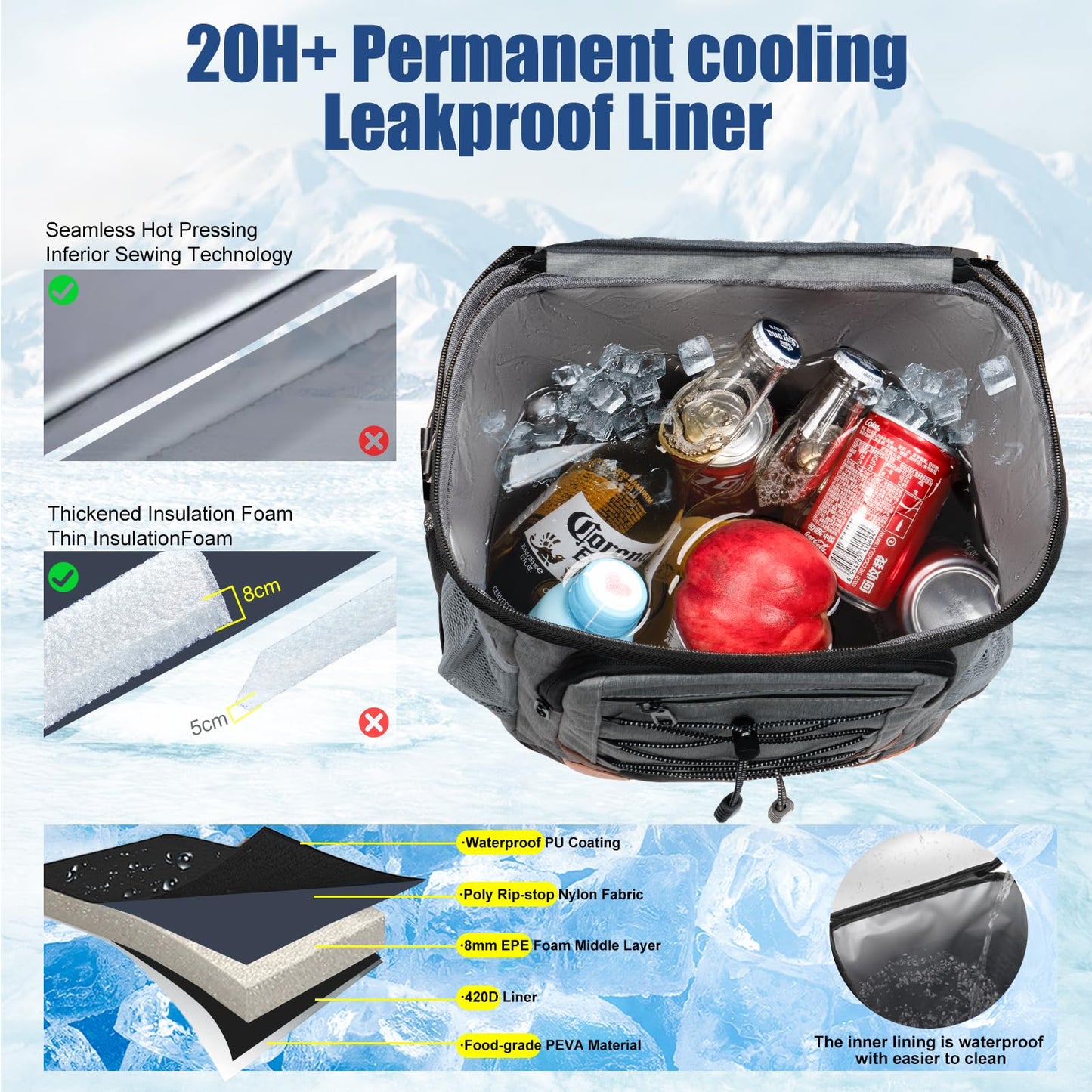 Backpack Cooler Insulated Leak Proof for Men Women 36 Cans Soft Cooler Backpack Insulated Waterproof Large Capacity Coolers Bag Portable for Lunch Camping Travel Picnic Hiking Deep Grey