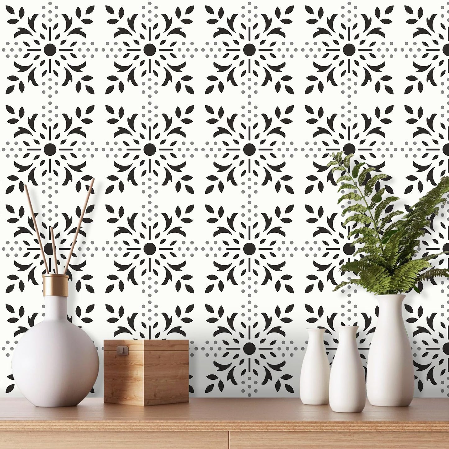 MORCART Peel and Stick Floor Tile, 7.87"x 7.87" Vinyl Flooring Waterproof DIY Flooring for Bathroom, Kitchen, Fireplace, Stairs, Bedrooms, Wall, Pantry Room - 20 Pcs Black White Gray