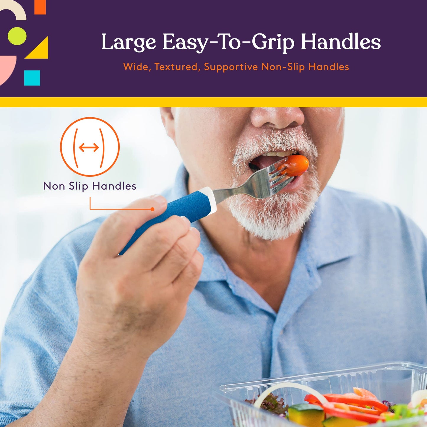Special Supplies Adaptive Utensils 5-Piece Set Non-Weighted, Non-Slip Handles for Hand Tremors, Arthritis, Parkinson’s or Elderly Use - Stainless Steel Knife, Rocker Knife, Fork, Spoons - Blue