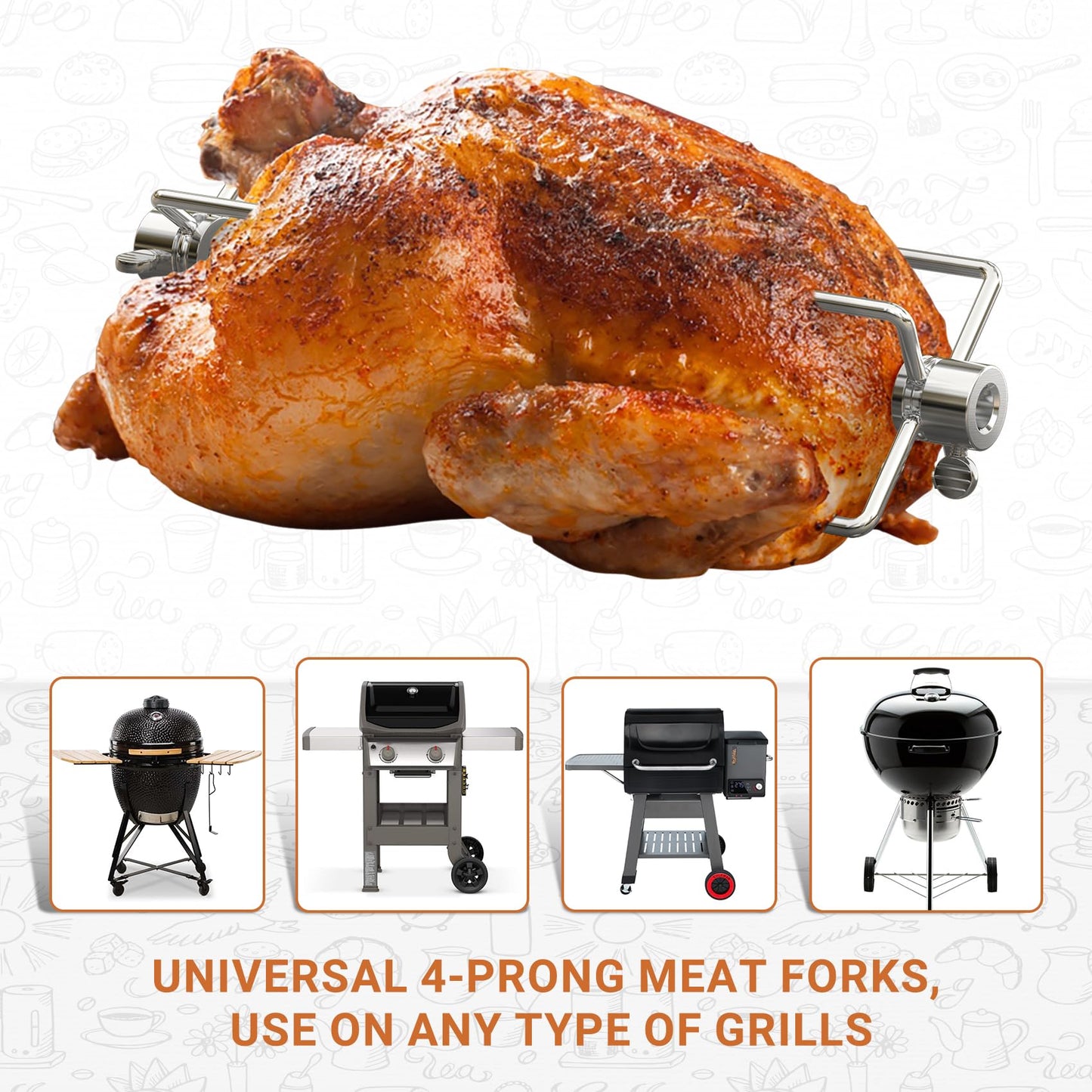 Onlyfire 6007 Stainless Steel Grill Rotisserie Meat Forks(1-Pair)- Only Fits 5/16" Square Spit Rods