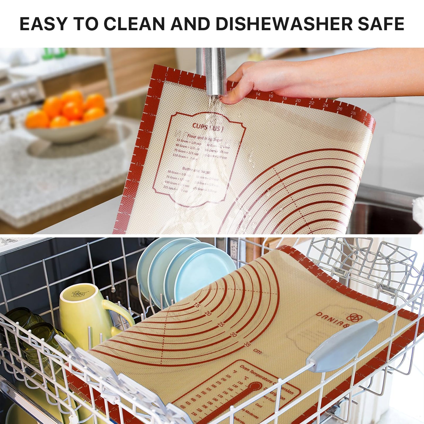 26x16 Inch Extra Thick Silicone Baking Mat with Measurements, Non-slip and Reusable - For Cookies, Bread, Pastry