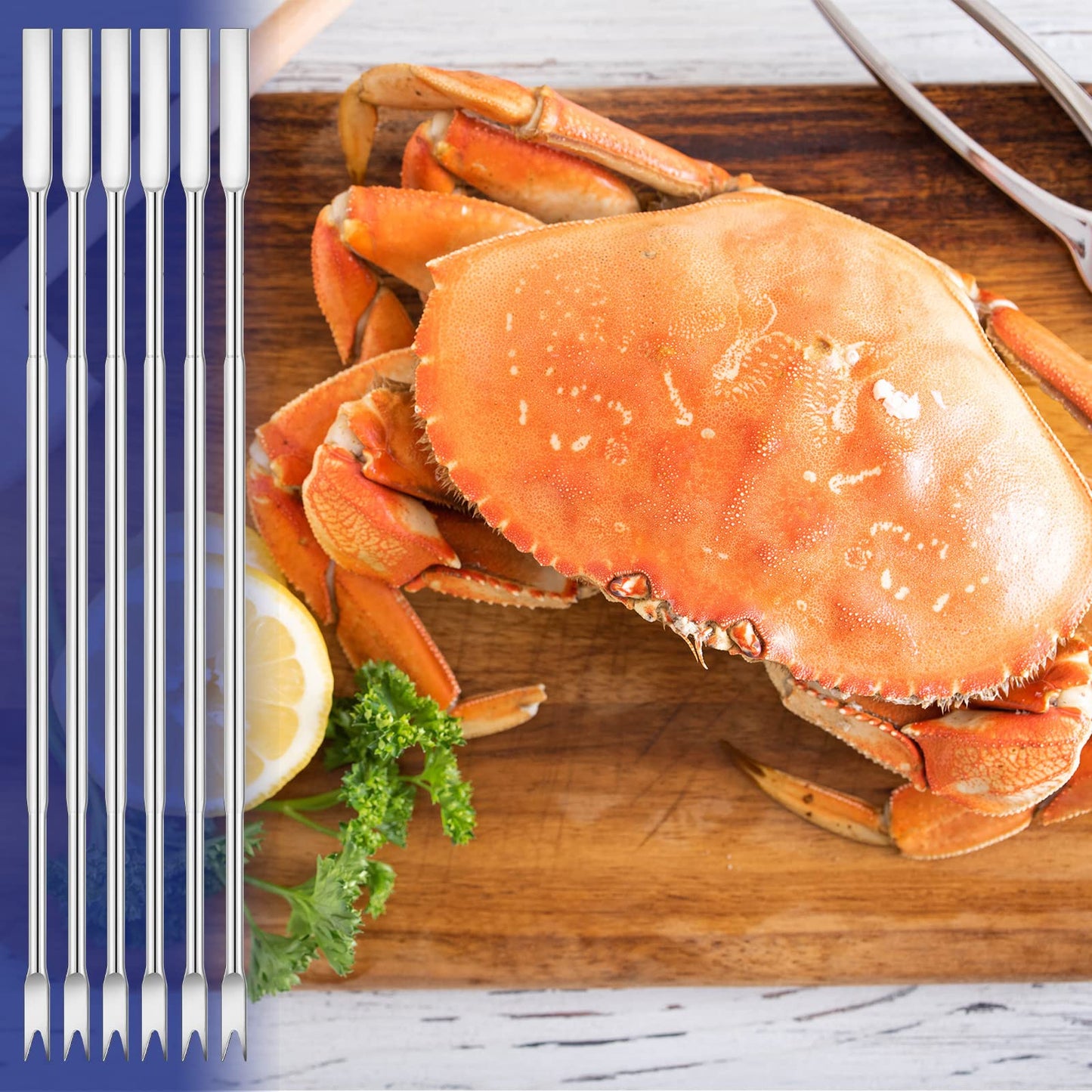 Yaomiao 100 Pcs Stainless Steel Seafood Forks Set Silver 6.8 Inch Crab Forks Seafood Tools Crab Legs Utensils Picks for Eating Lobster Leg Shrimp