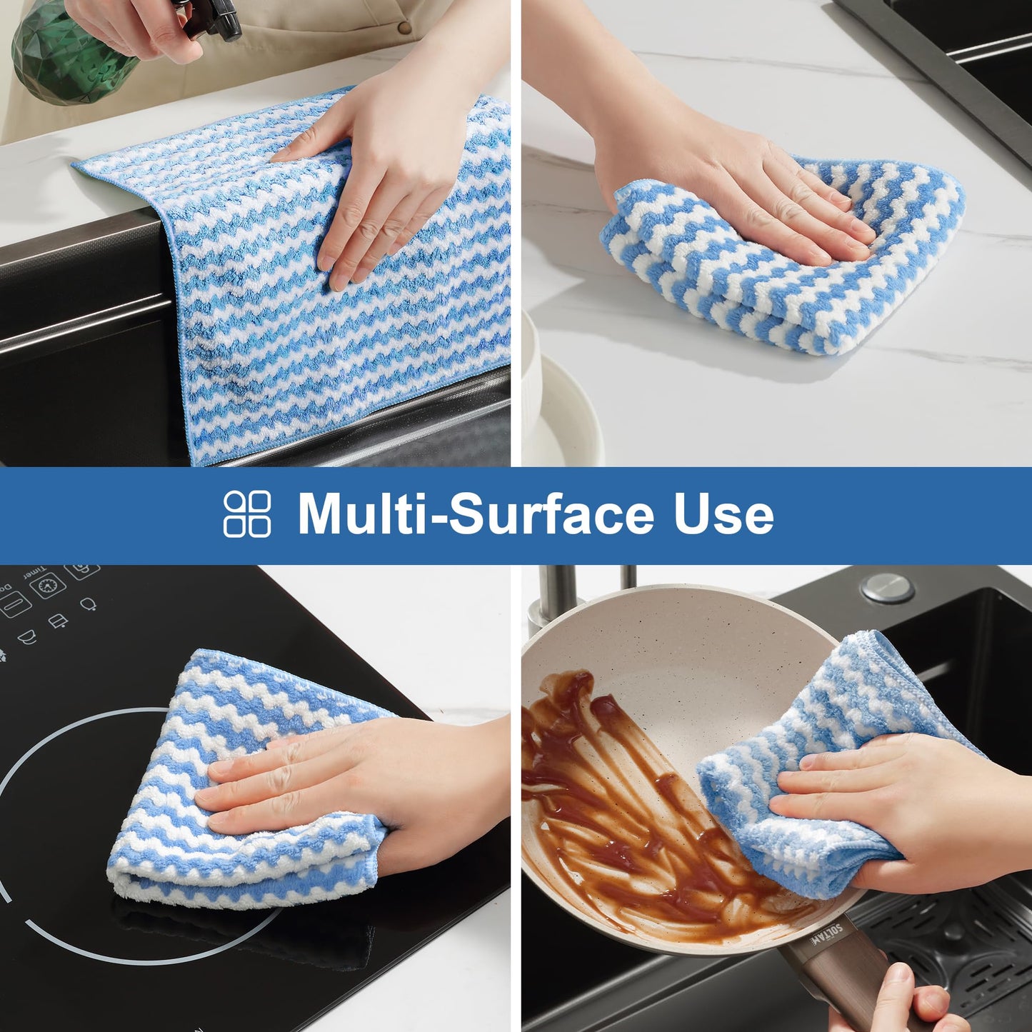 JOYMOOP 18 Pack Microfiber Cleaning Cloth, Kitchen Towels for Dish Drying Washing, Absorbent Streak Free Lint Free Rags for Cleaning, Reusable and Washable Towels - 10" x 10"