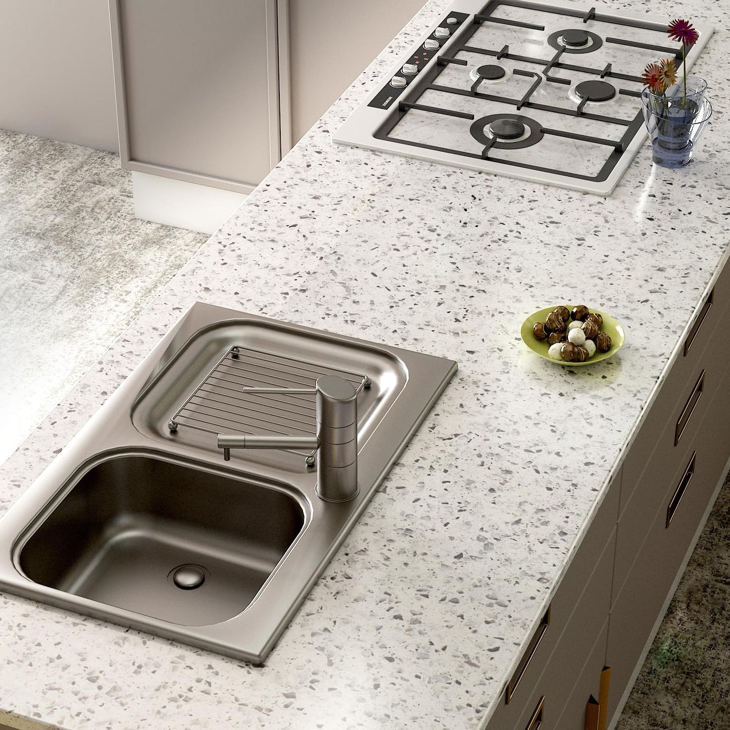 A-b-cil 206 X 16 Inch White Gray Granite Peel and Stick Countertops for Kitchen Self Adhesive Film Marble Contact Paper for Countertops Waterproof Removable Wallpaper Decor Table Desk Counter Top