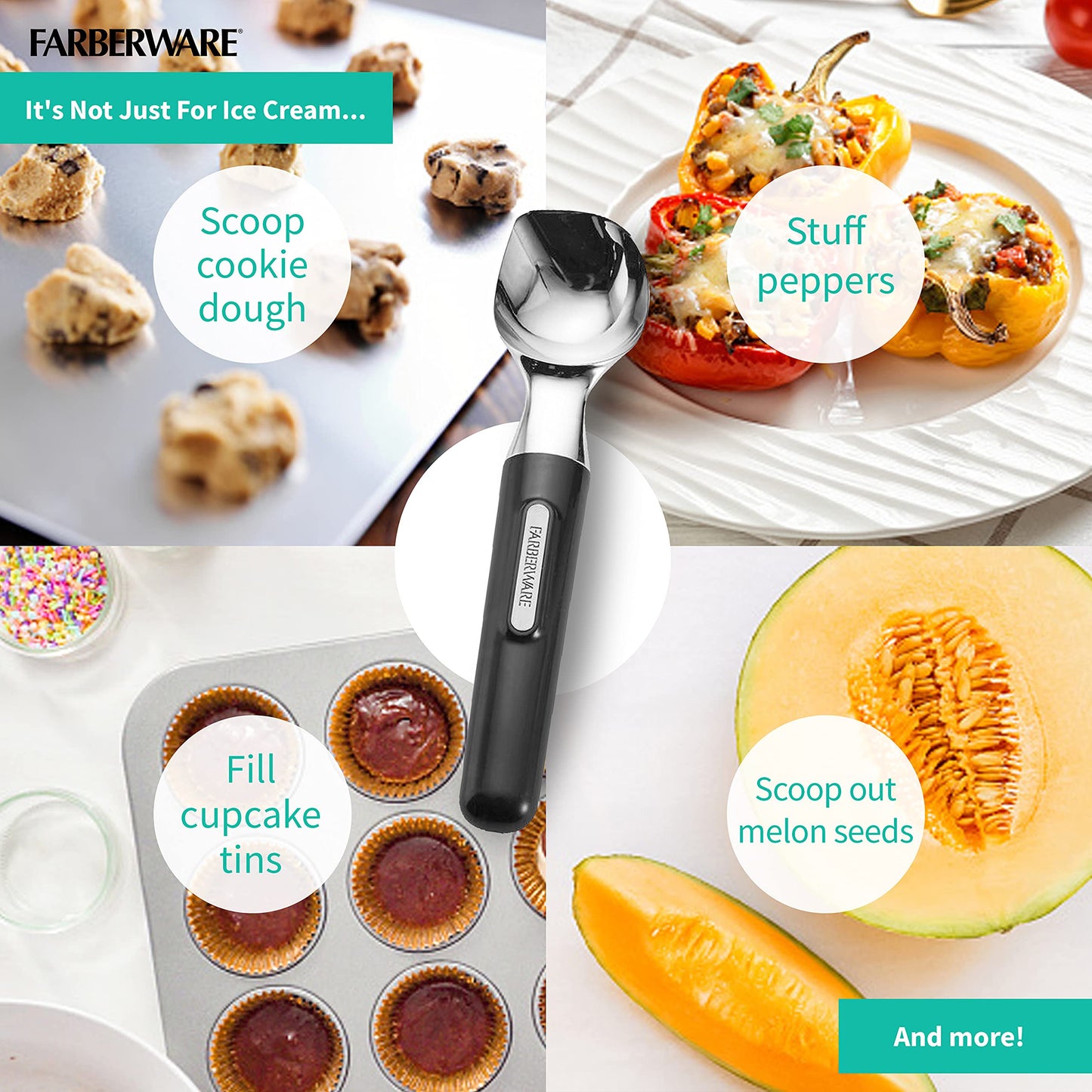 Farberware Professional Ice Cream Scoop, Comfortable Handle, Heavy Duty, Professional Grade Scooper, Get Perfect Shape Scoops, Great for Spooning Frozen Hard Gelato and Sorbet, Cookie Dough, Melon