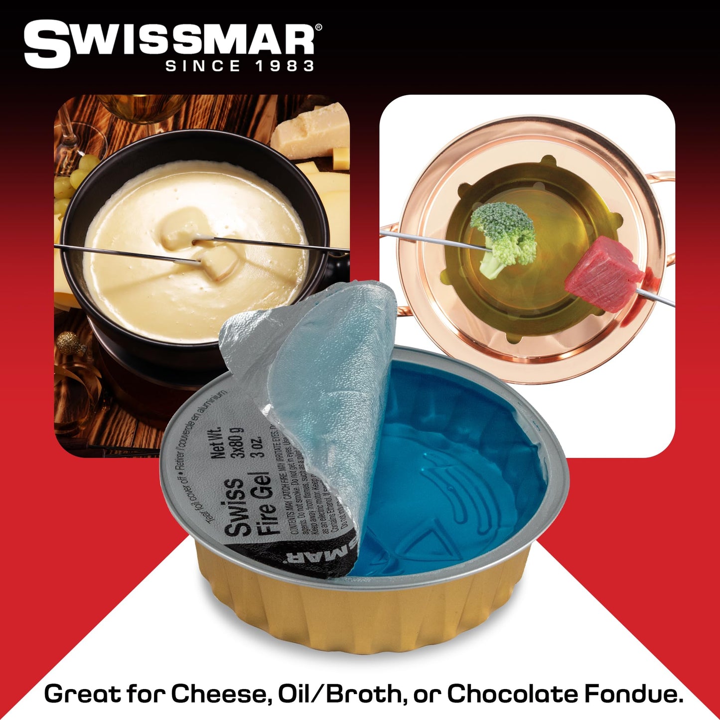 Swissmar Fire Gel Cans - Chafing Dish Fuel Cans & Gel Fuel Cans for Fondue, Party Essentials for Buffet Set Serving Kit Food Warmers & Portable Stoves - 3 Ounce (Set of 3)