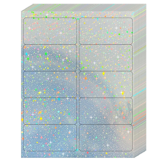 STARLIBOO Shipping Labels Stickers, 2"×4" Printable Holographic Mailing Labels for Laser/Inkjet Printing- Matte, Permanent Adhesive Sticker (Holographic Star)
