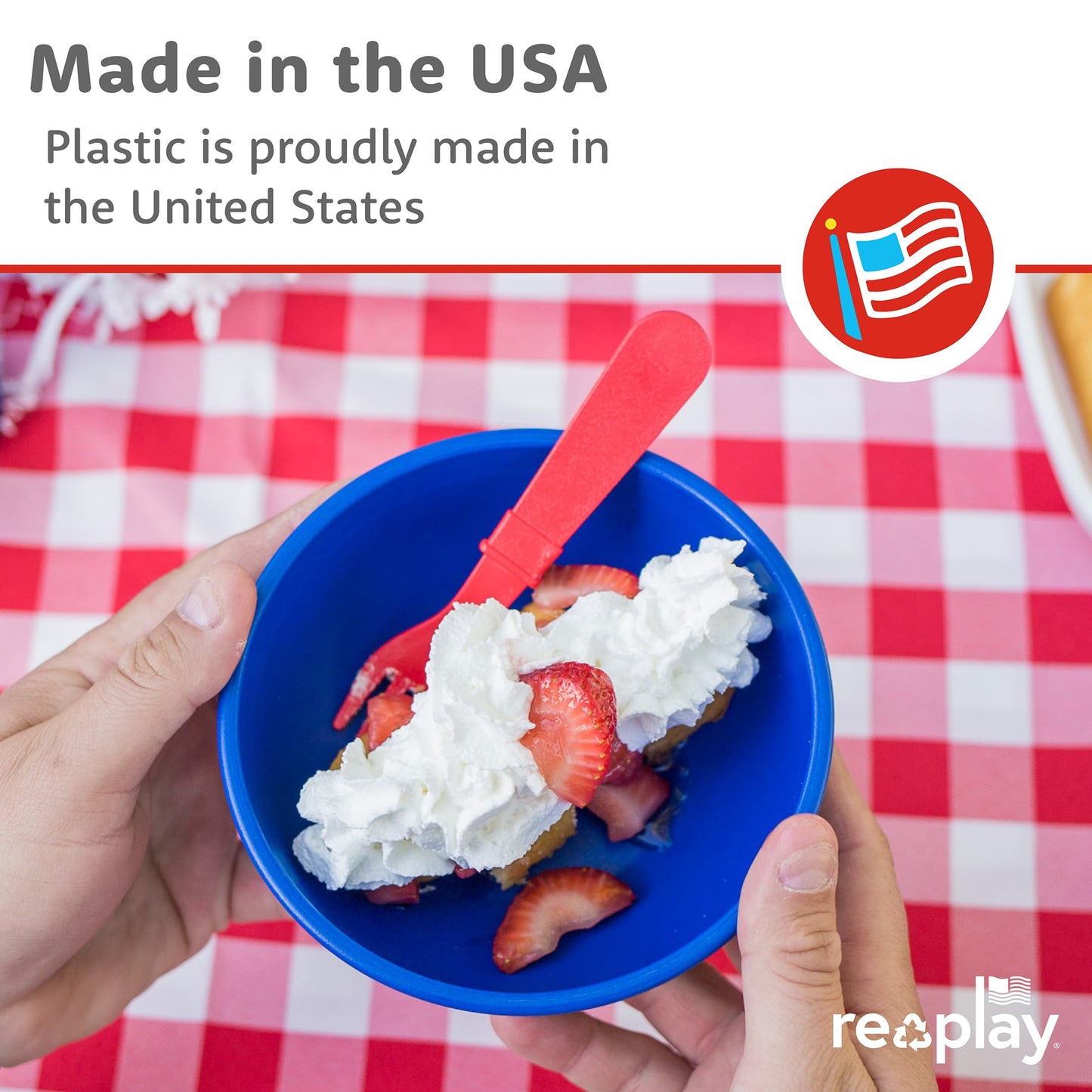 Re-Play 3 Divided Toddler Plates, 3 Utensils Set and 3 Wide Base Bowls - Dishwasher and Microwave Safe - Made in USA - Bluesy