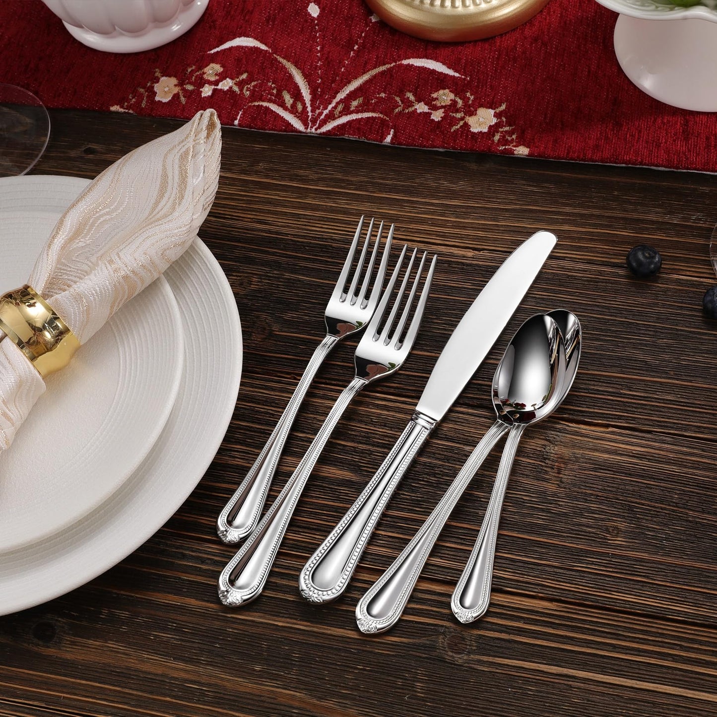 KEAWELL Pearl Edge 4-Piece Premium Fork Set, 18/10 Stainless Steel, Fine Silverware with Mirror Finish, Dishwasher Safe (4, 7.3" Salad Forks)