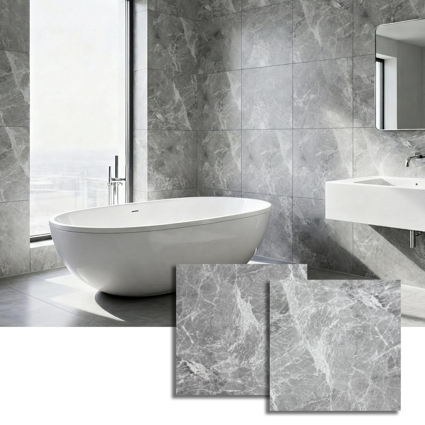 VIVIDCOZYTILE 12 Sq.Ft Peel and Stick Floor Tile, Athens Grey Matte Marble Vinyl Flooring for Bathroom, Kitchen and RV. Waterproof Rigid Core Backsplash, Rental Friendly 12 Sheets (12"x12")
