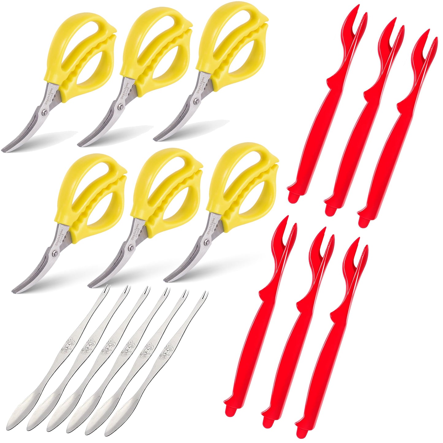 18 Piece red Seafood Scissors Crab Scissors Seafood Shears Multifunctional Crab Leg Crackers and Tools