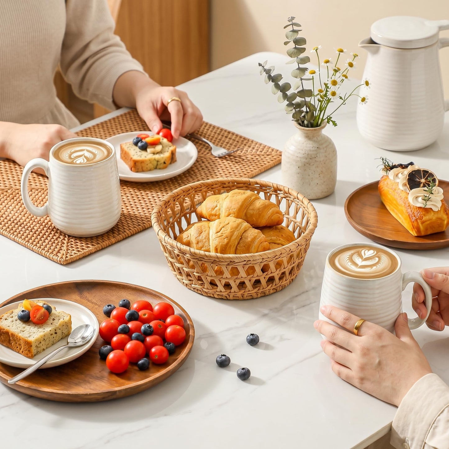 JINGUS Coffee Mugs, 15 Ounce Coffee Cups Set of 6, Ceramic Tea Cups for Latte Milk Cappuccino Cocoa Mocha, Creamy White Mugs with Handle for Mom and Dad as Gifts, Dishwasher & Microwave Safe