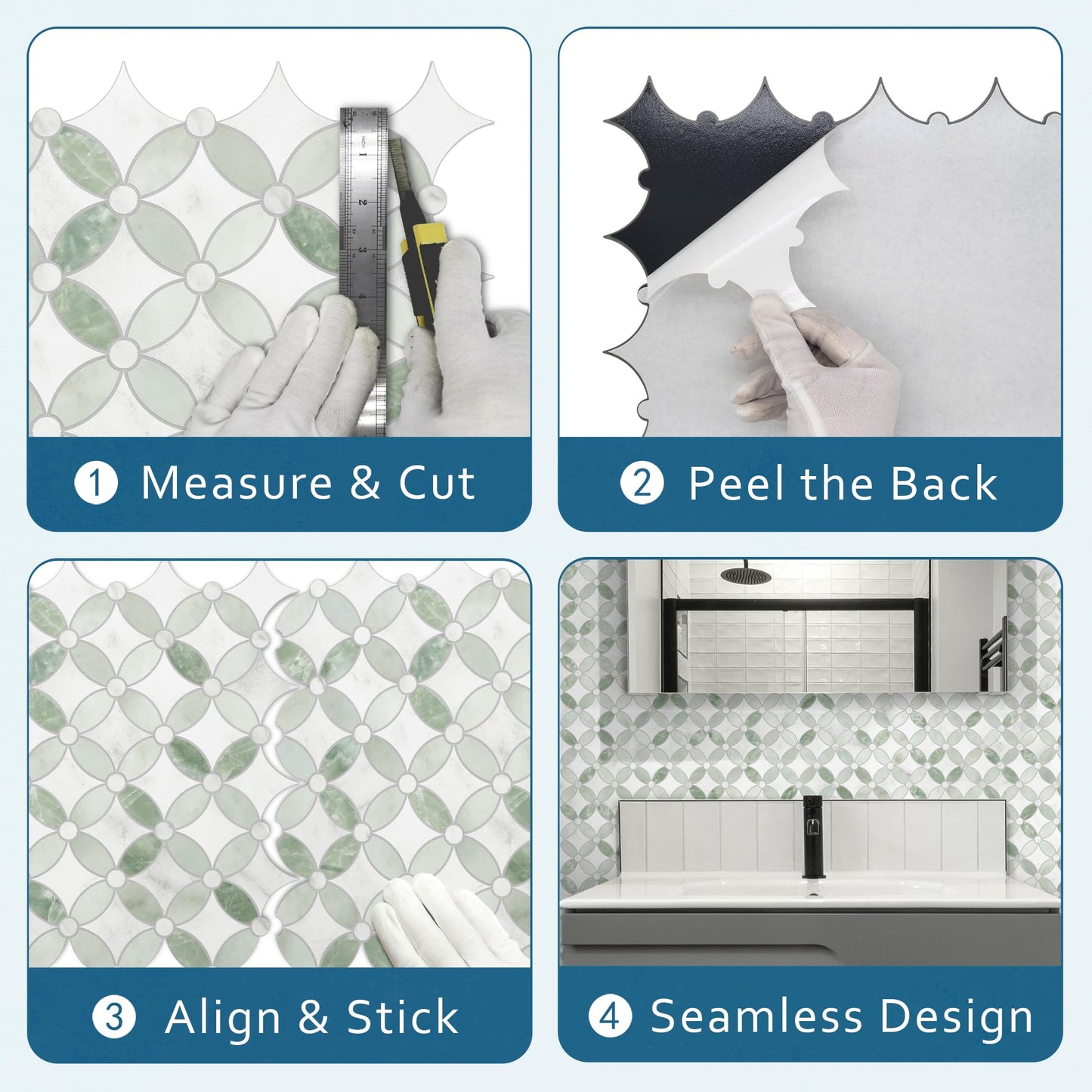 SUNWINGS 10-Sheet Peel and Stick Backsplash Coin Waterjet Tile, 11.2" x 11.2" Green Marble Looks Self Adhesive Wall Tile Stick on Backsplash for Kitchen, Bathroom, Fireplace, Shower
