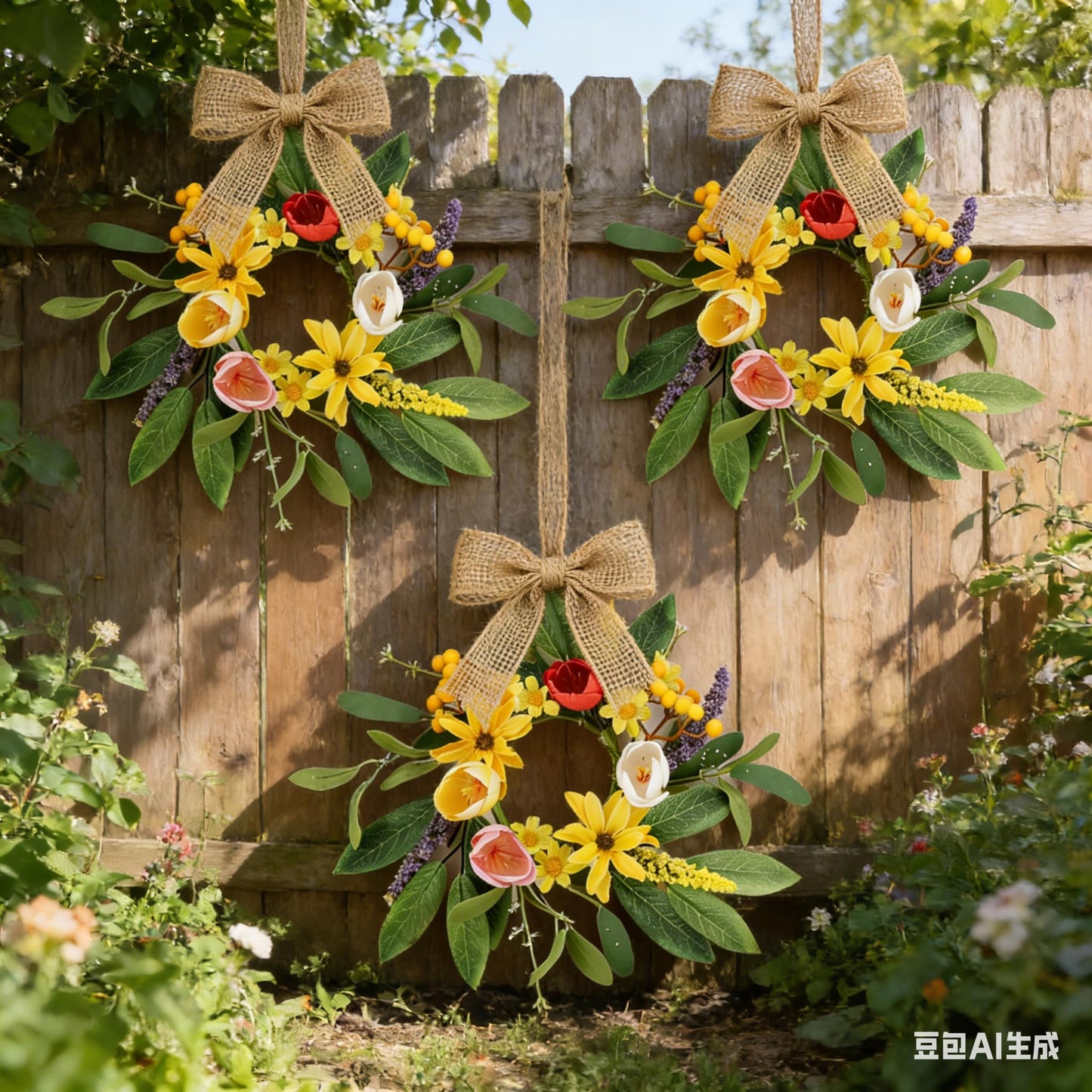 6 Pcs 9'' Mini Spring Wreaths for Kitchen Cabinets Decor Small Tulip Floral Wreaths with Rose Tulip Flowers for Spring Wall Window Porch Home Wedding Party Decor