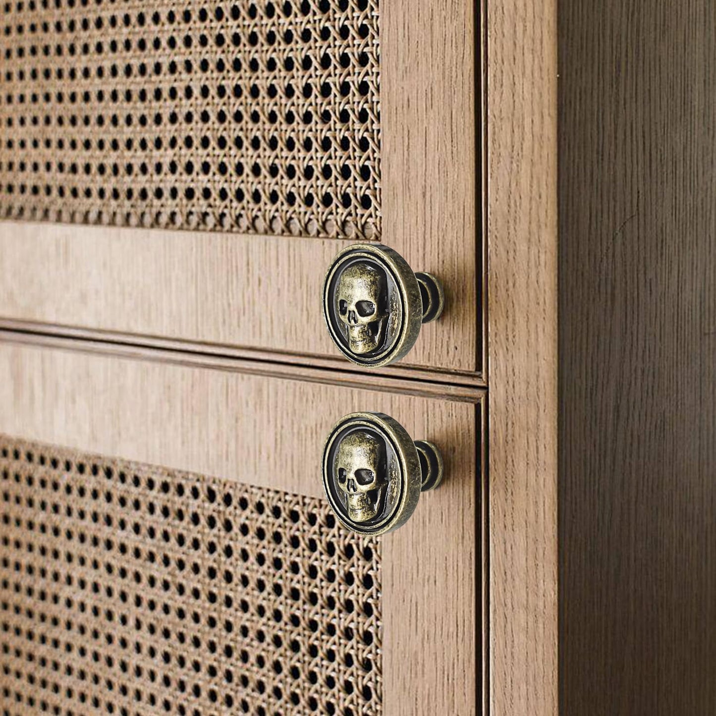 BAMI-LEE House Vintage Skull Knob, 6 pcs Single Hole Cabinets Pulls for Drawer, Wardrobes, Bookcases, Dresser, Closets (Bronze)