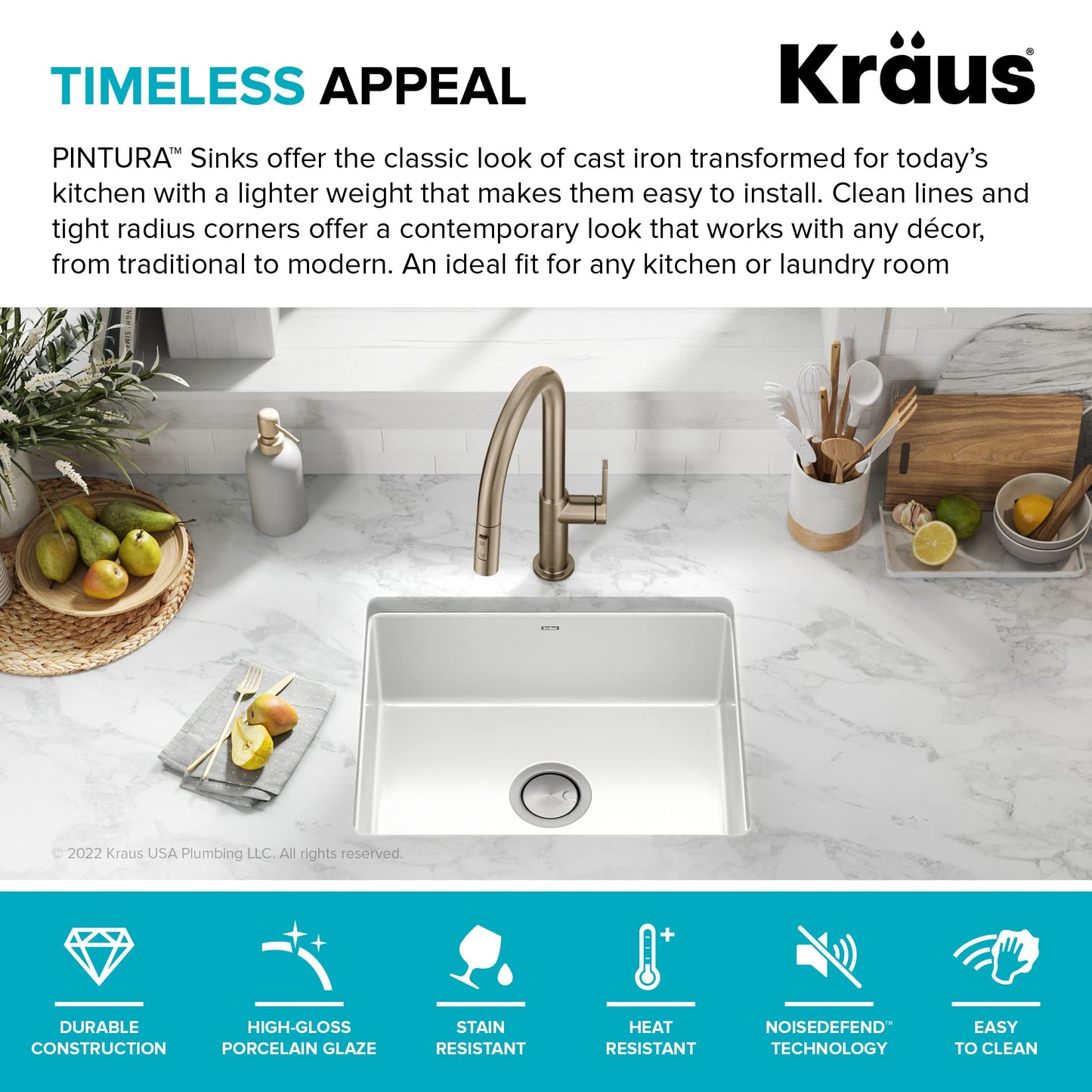 KRAUS Pintura 21-inch Porcelain Enameled Steel Undermount Single Bowl Kitchen Sink in White, KE1US21GWH