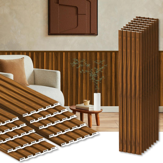 RITOLLO 18Pack WPC Wainscoting Panels, 48.2 x 6.2 Inches 3D Accent Slat Wall Panels for Interior Wall Decor, Fluted Wood Paneling for Living Room, TV Background, Office, Bedroom (Teak)