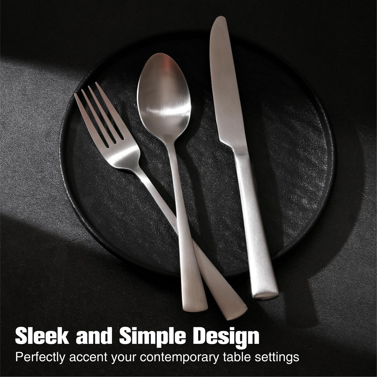 KINGSTONE Forged Silverware Set, 20 Piece Flatware Set for 4, 18/10 Stainless Steel Silverware Matte Satin Finish Dishwasher Safe