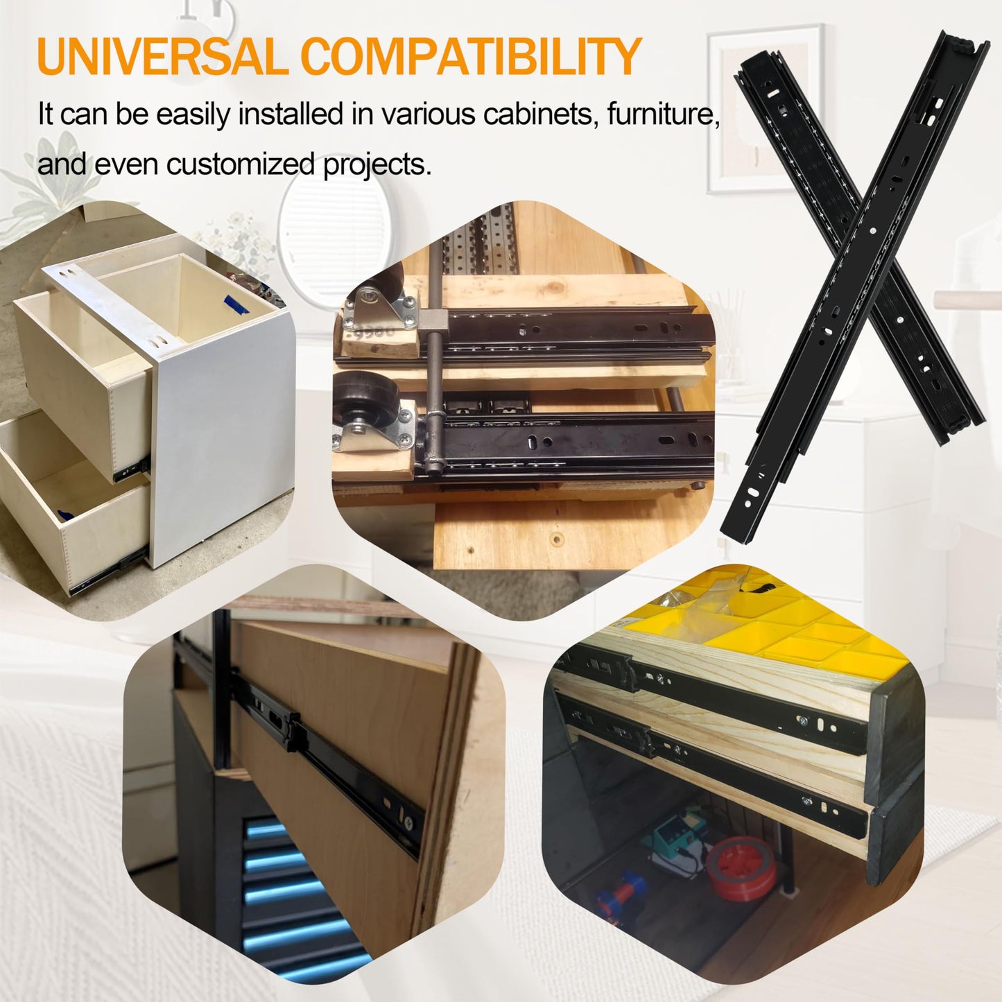2 Pairs of 14 Inch Duty Drawer Slides,Cabinet Slides 3-Section Full Extension Ball Bearing Side Mount,for Dresser, Cabinet, Kitchen 100 LB Capacity