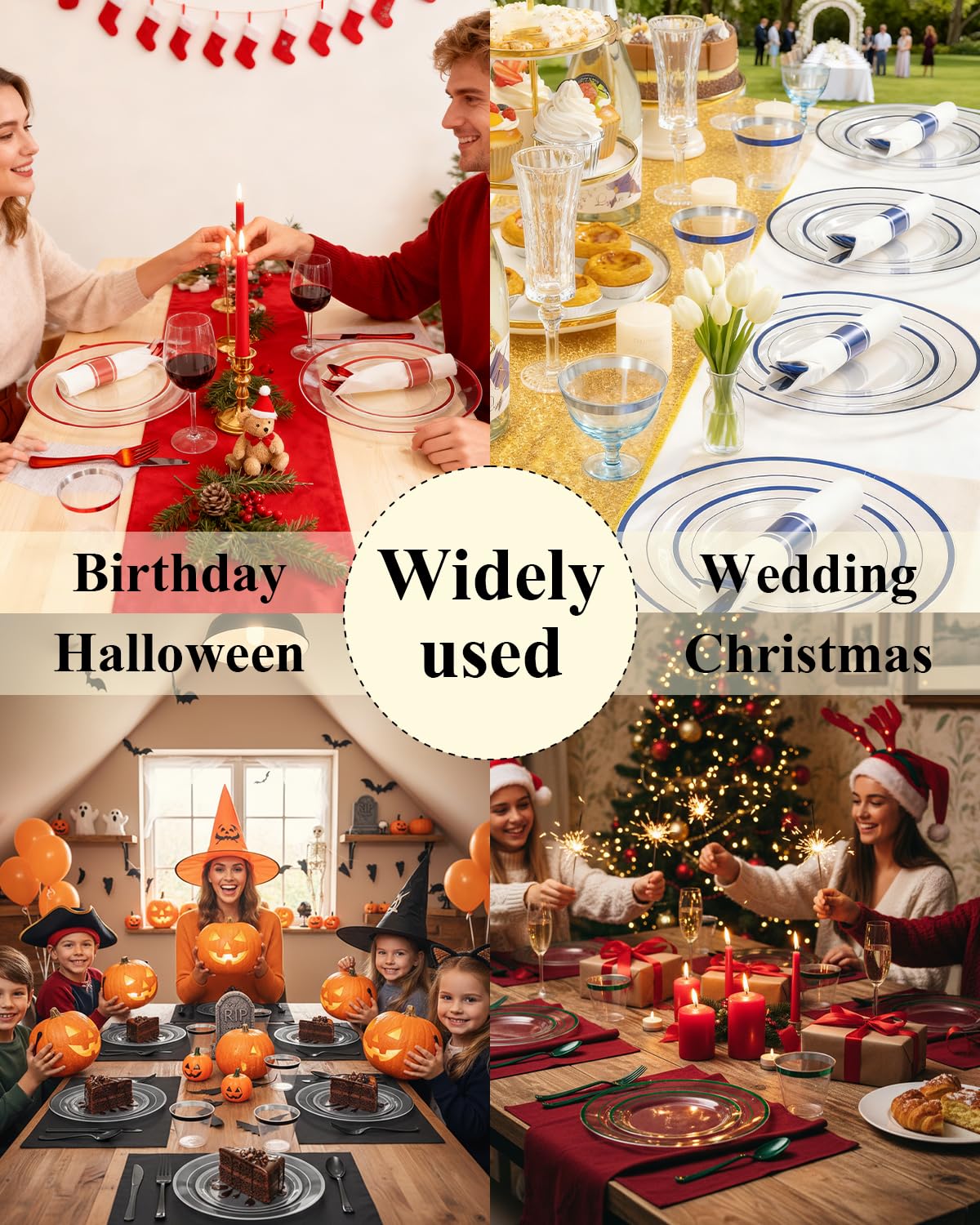 Goodluck 175 Pcs Black Plastic Plates, Clear Plastic Silverware Disposable Plates Set, Include 50 Plates, 25 Pack Pre Rolled Napkins with Silverware, 25 Cups for Party, Wedding, Graduation