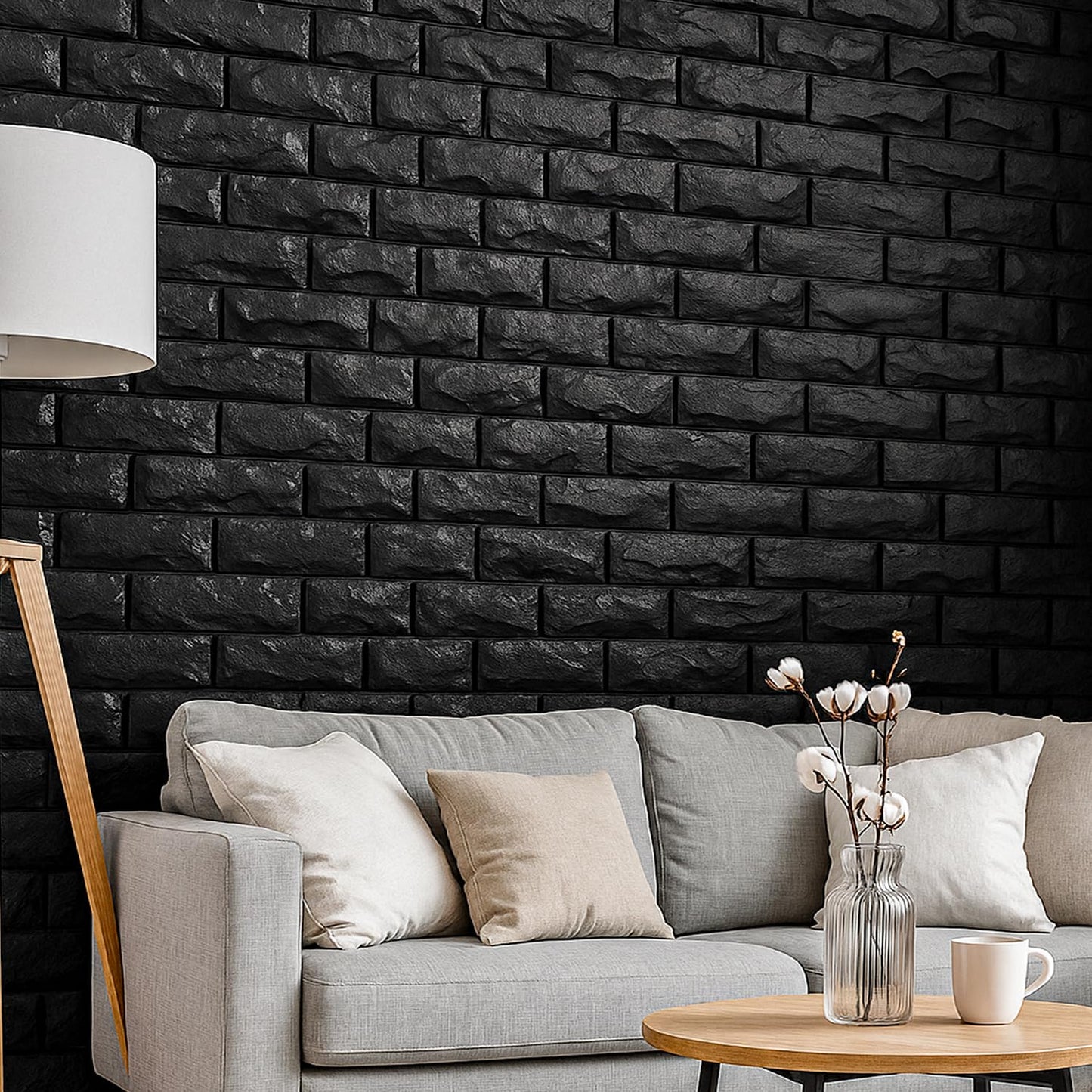 Circloophs 3D Wall Panels Stick and Peel, Black Brick Printable 3D Wallpaper Stick and Peel Self Adhesive Waterproof Foam Faux Brick Paneling for Bedroom, Bathroom, Kitchen, Fireplace (11, Black)